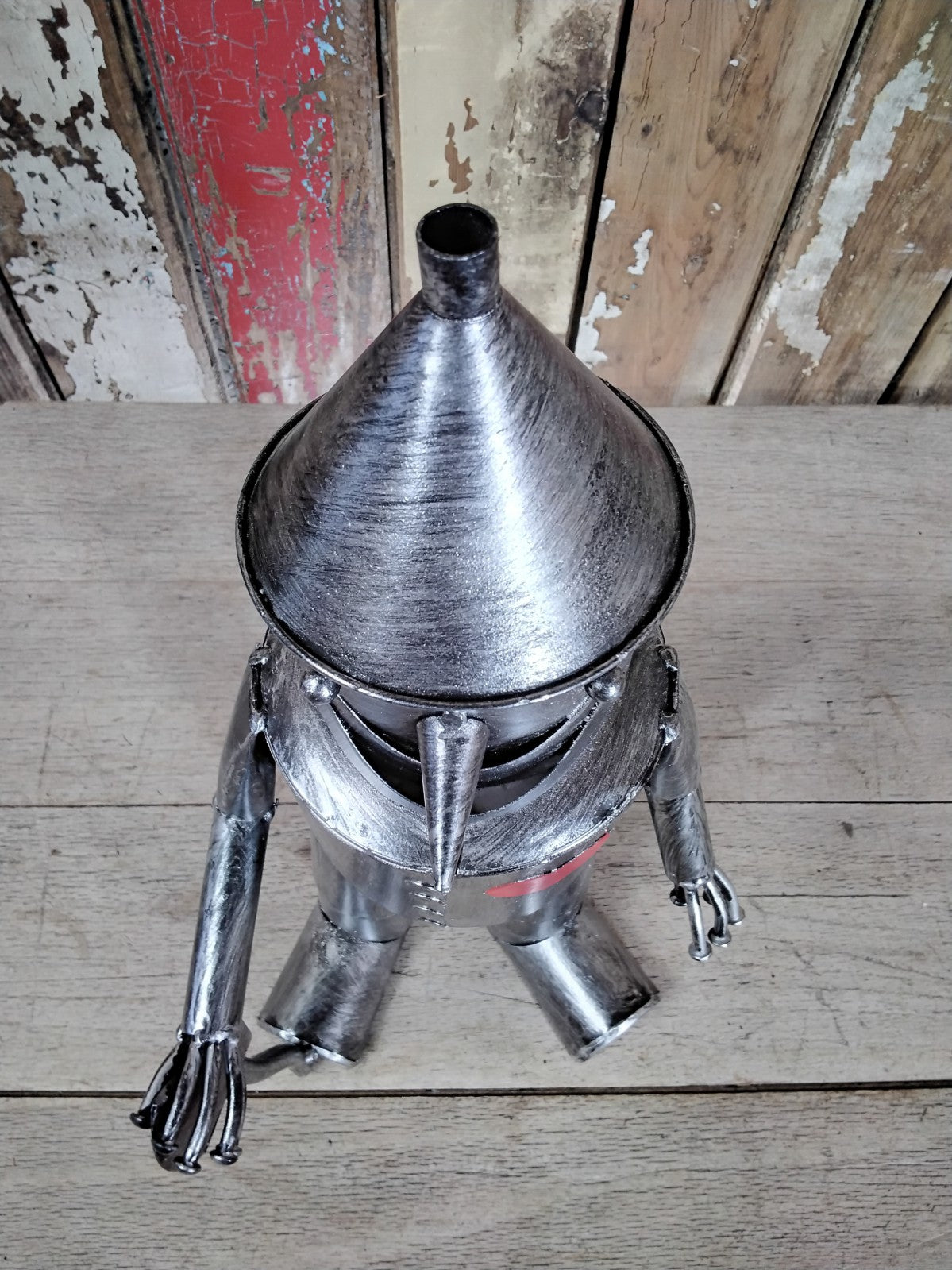 16" Small Tin Man Statue With A Red Metal Heart & Axe Fantastic Garden Ornament