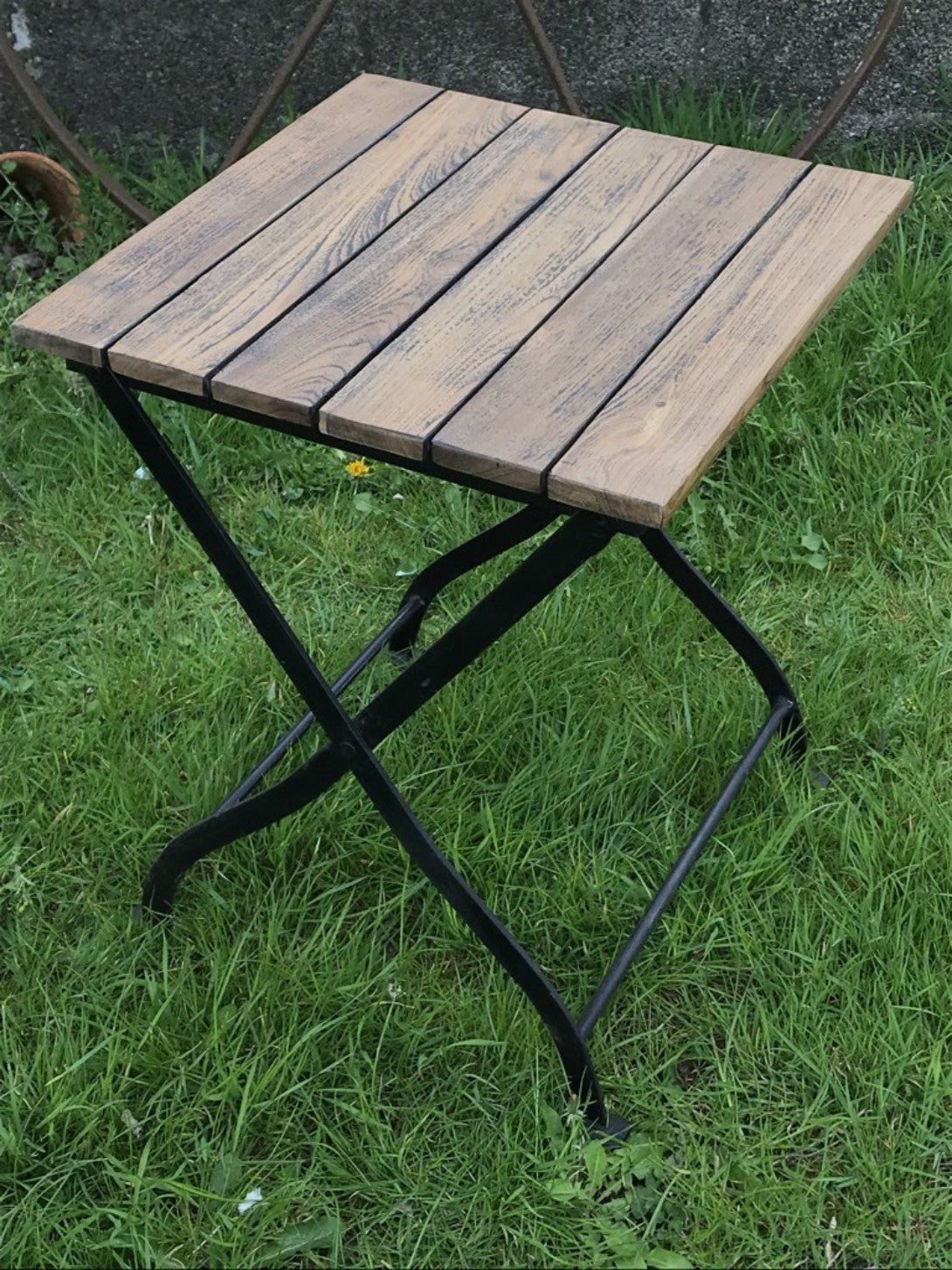 Folding Bistro Garden Patio Wrought Iron & Timber Low Table