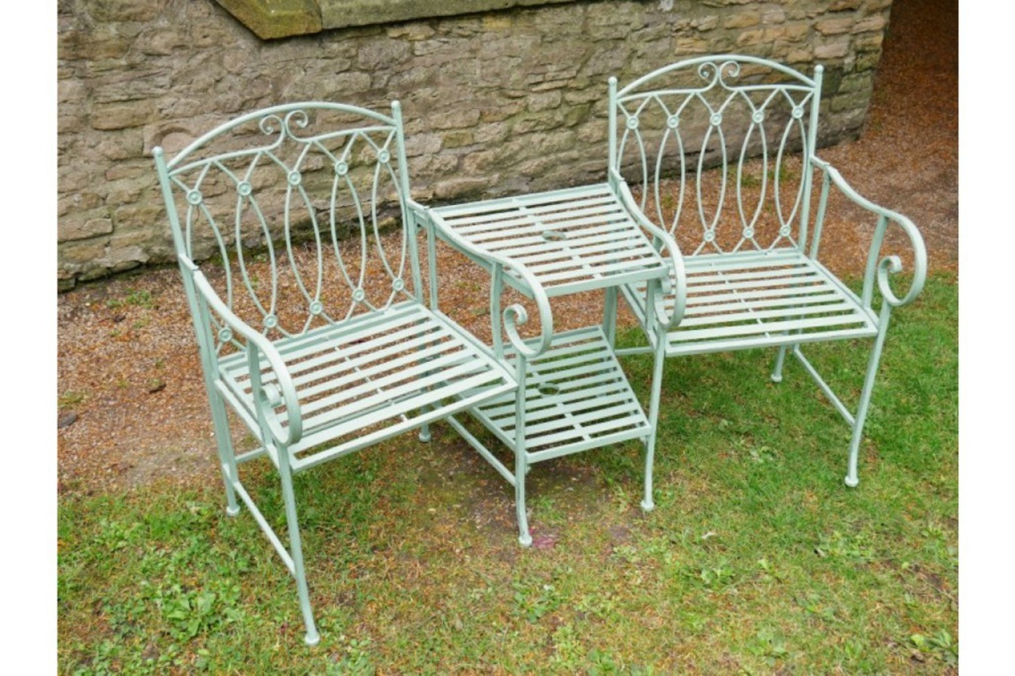 Light Green Lovers Wrought Iron Style Garden Bench Seat Steel Two Seater