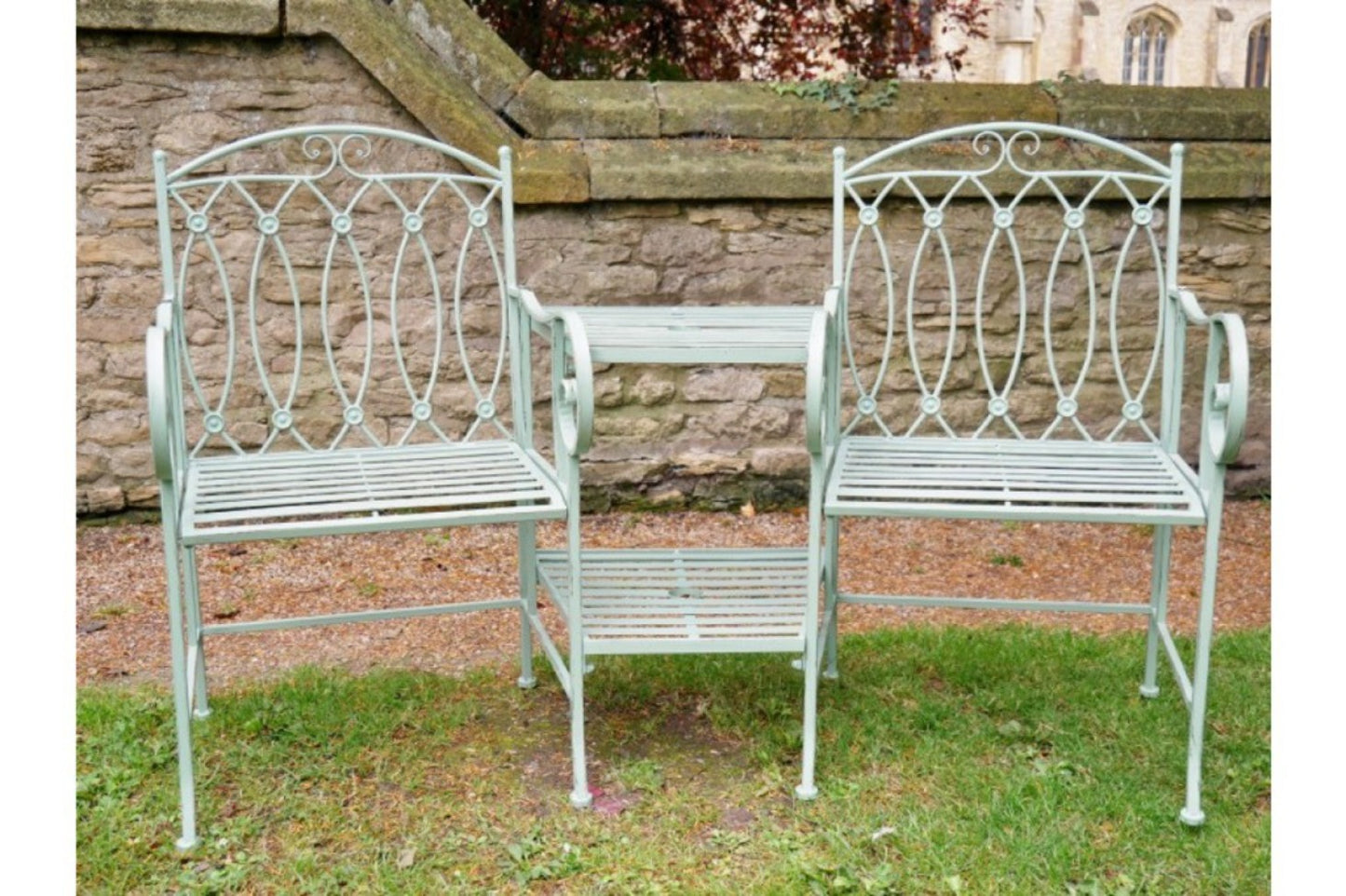 Light Green Lovers Wrought Iron Style Garden Bench Seat Steel Two Seater