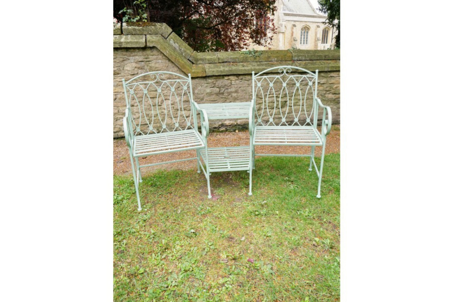 Light Green Lovers Wrought Iron Style Garden Bench Seat Steel Two Seater