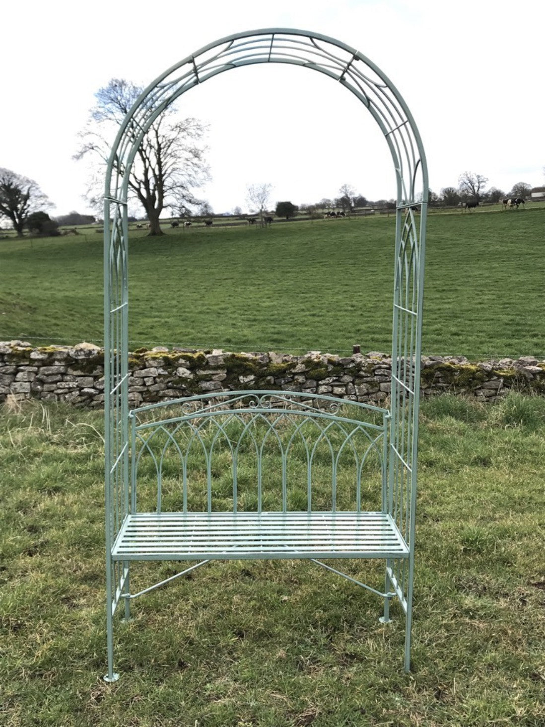 7 Tall Metal Wrought Iron Style Green Garden Two Seater Bench Arch Seat