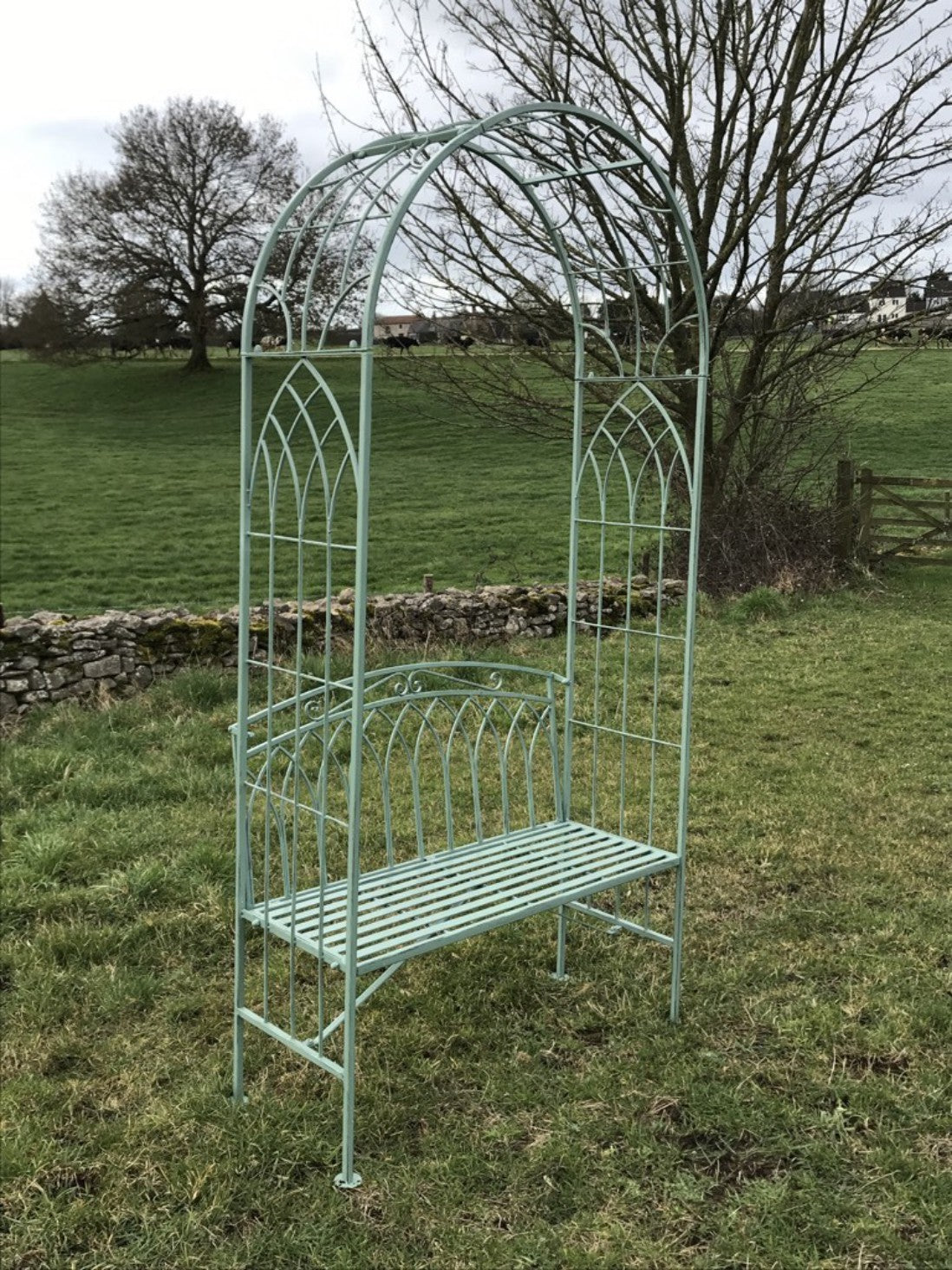 7 Tall Metal Wrought Iron Style Green Garden Two Seater Bench Arch Seat