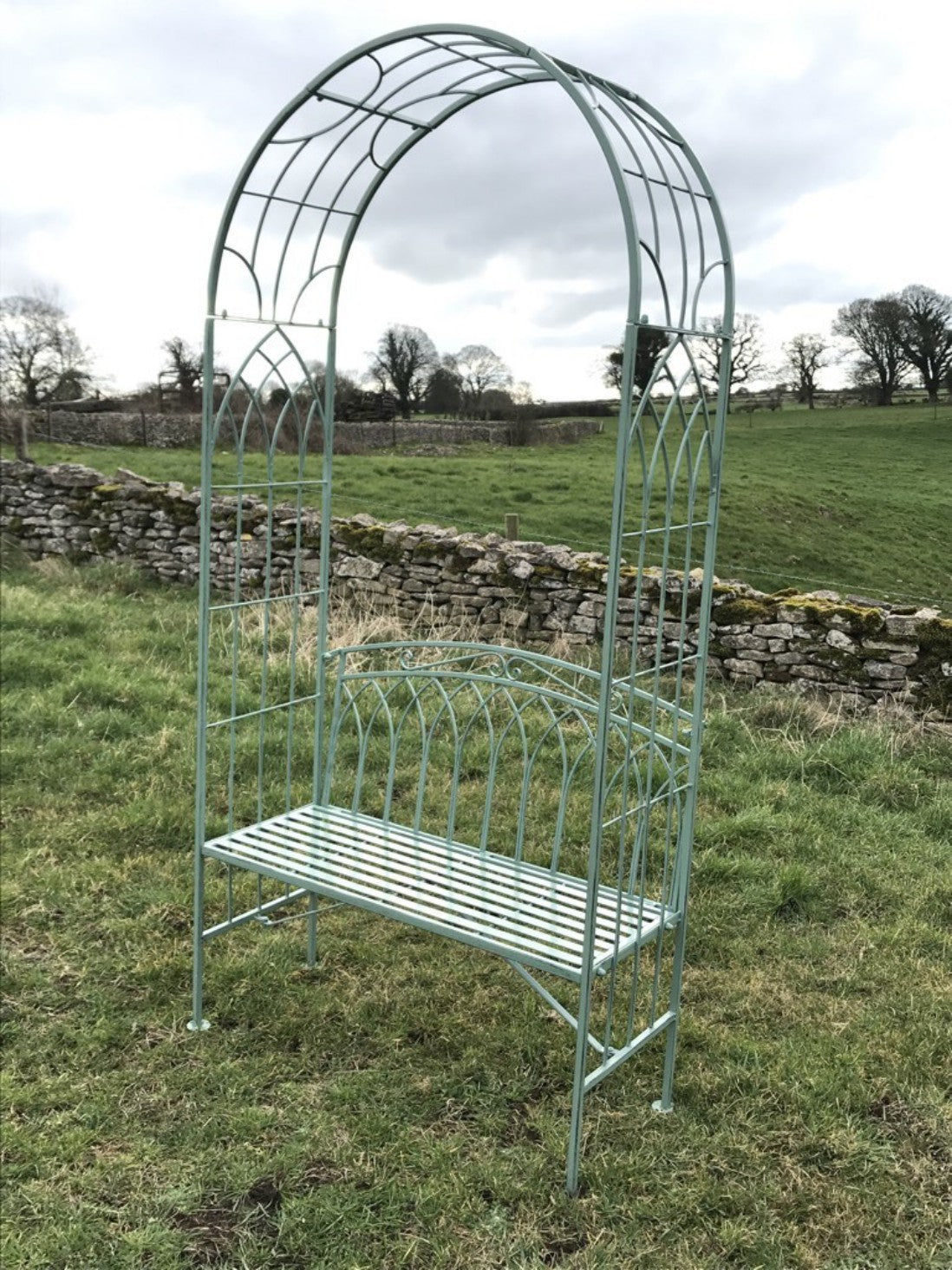 7 Tall Metal Wrought Iron Style Green Garden Two Seater Bench Arch Seat