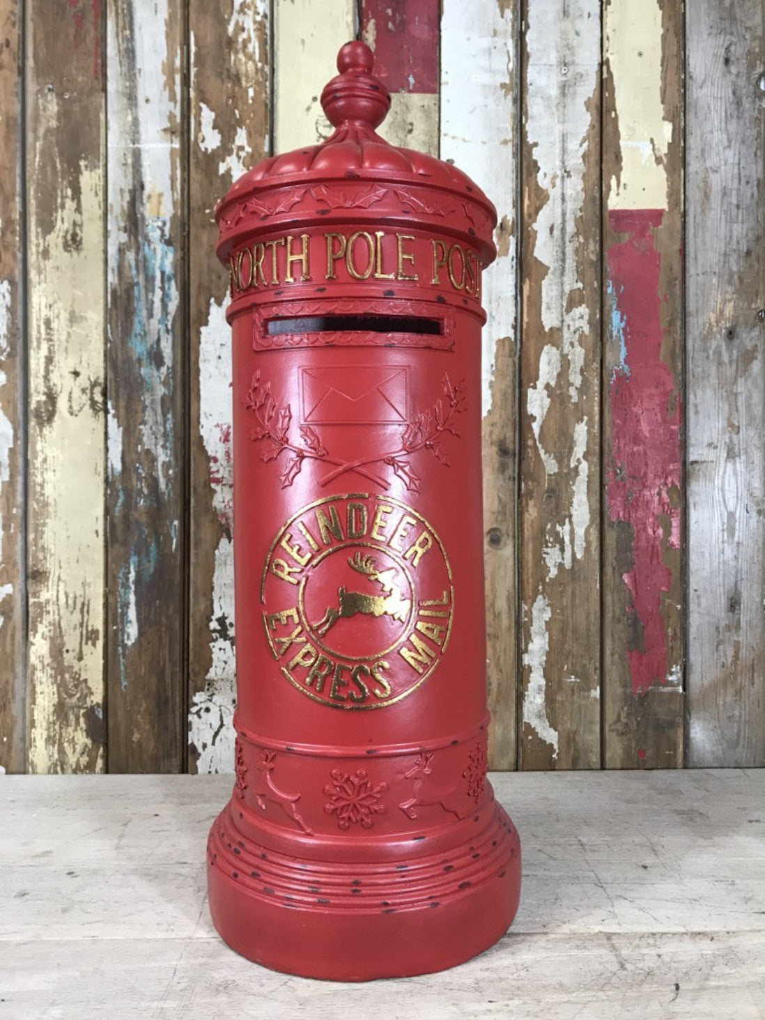 North Pole Father Christmas Letterbox Pillar Round Postbox New Resin 77cm Tall