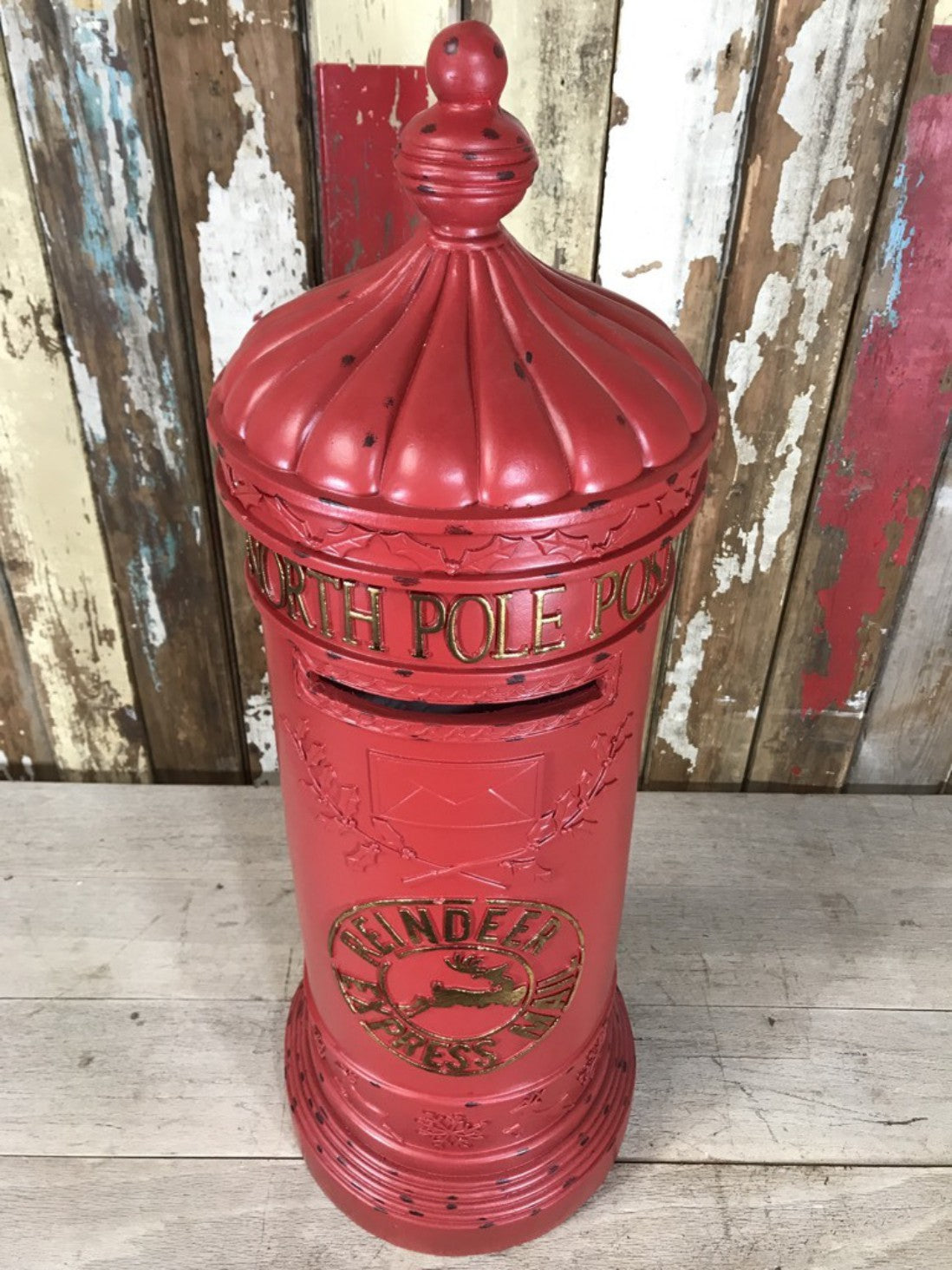 North Pole Father Christmas Letterbox Pillar Round Postbox New Resin 77cm Tall