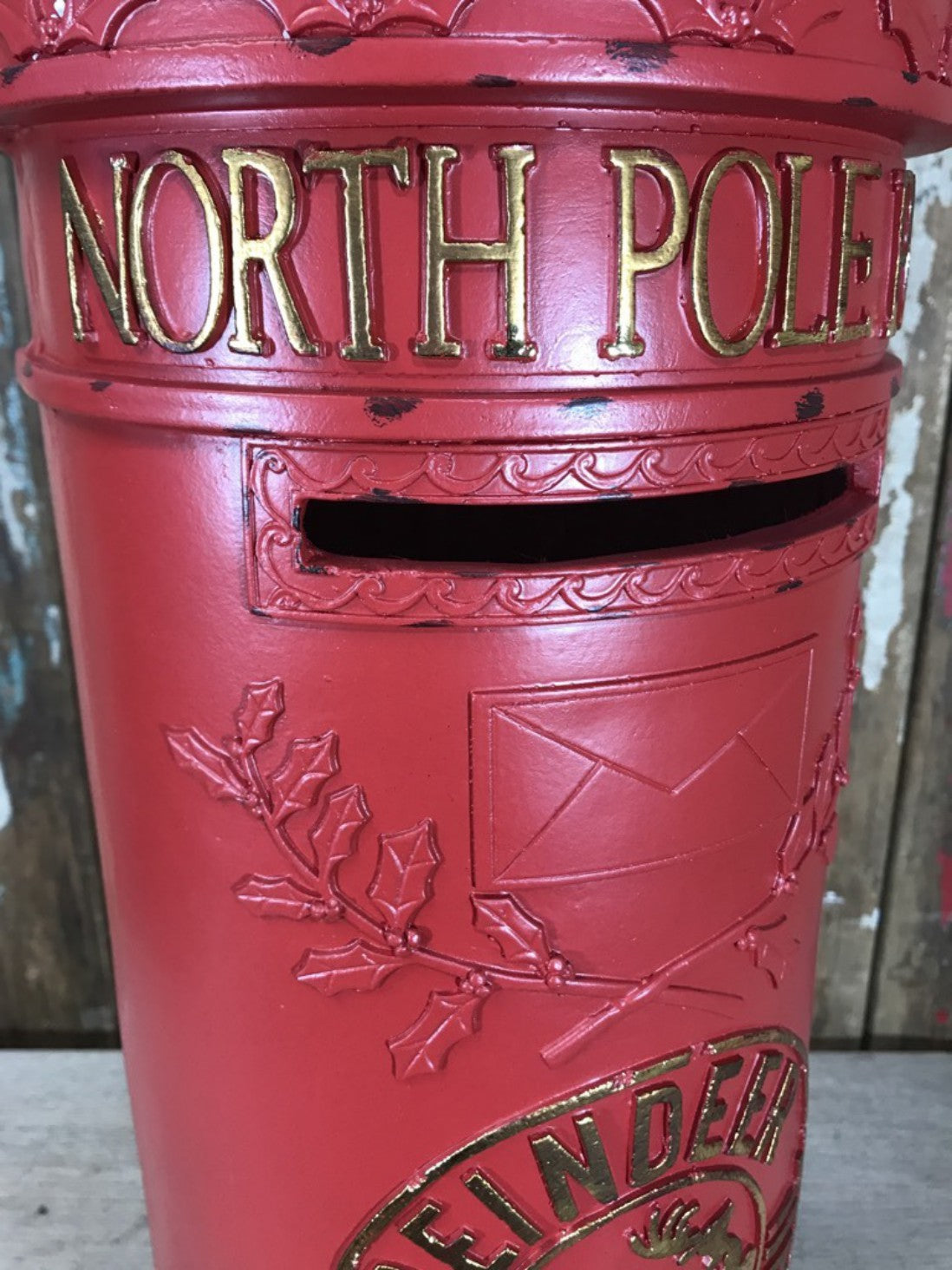 North Pole Father Christmas Letterbox Pillar Round Postbox New Resin 77cm Tall