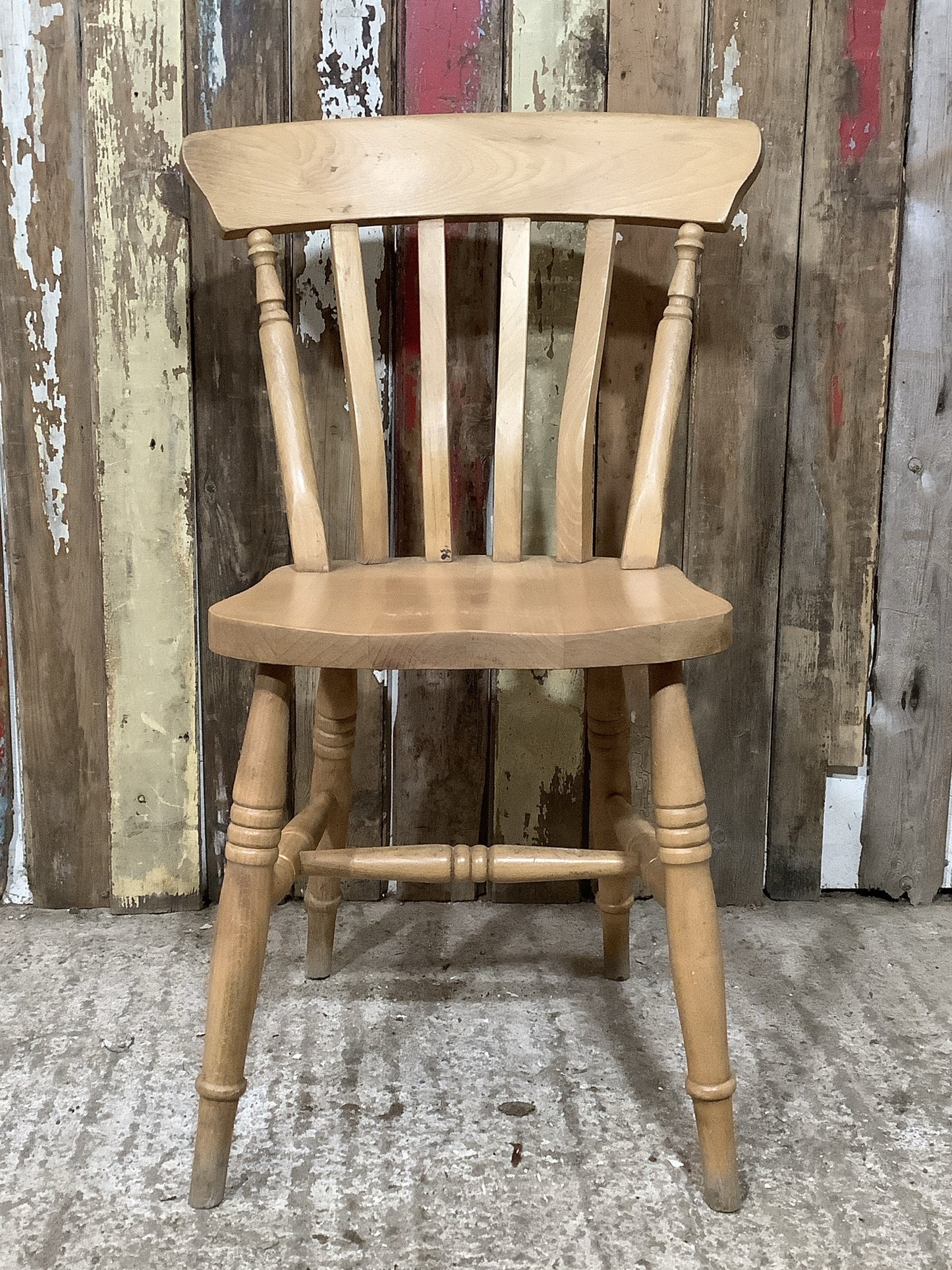 Farmhouse Old Waxed Beech Slat Back Kitchen Wooden Chair 87cm