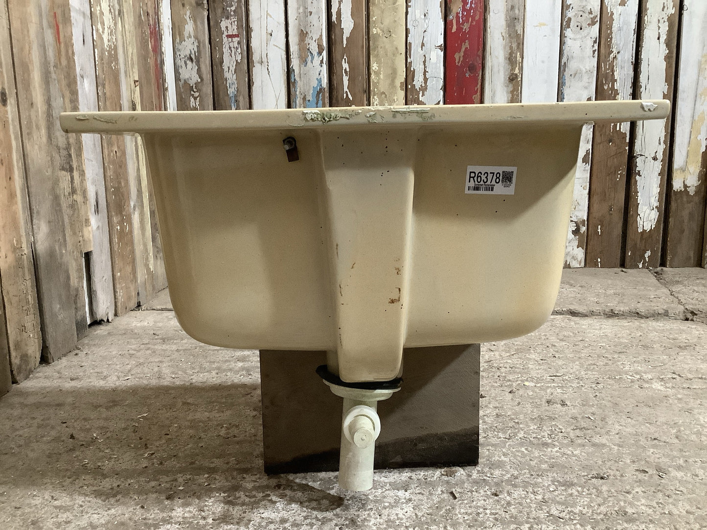 Small Square Old Yellowy Hand painted Porcelain Enamelled Kitchen Sink