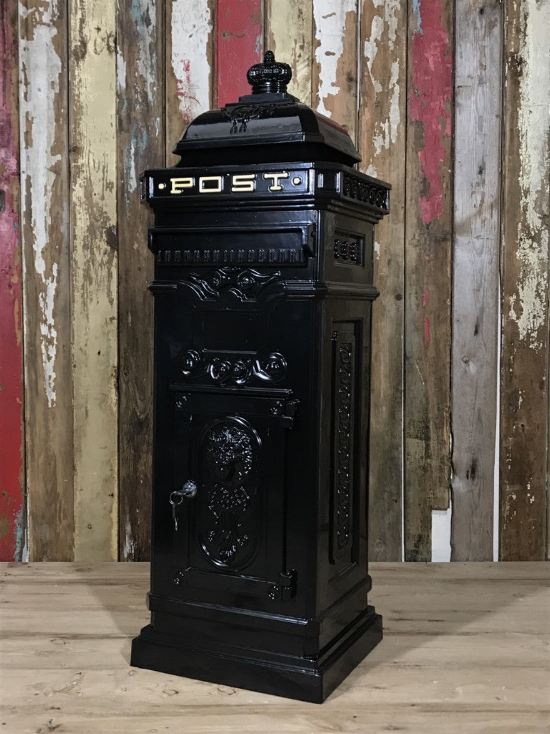 Black Cast Aluminium Tall Pillar Mailbox Post Letter Box Small Parcel