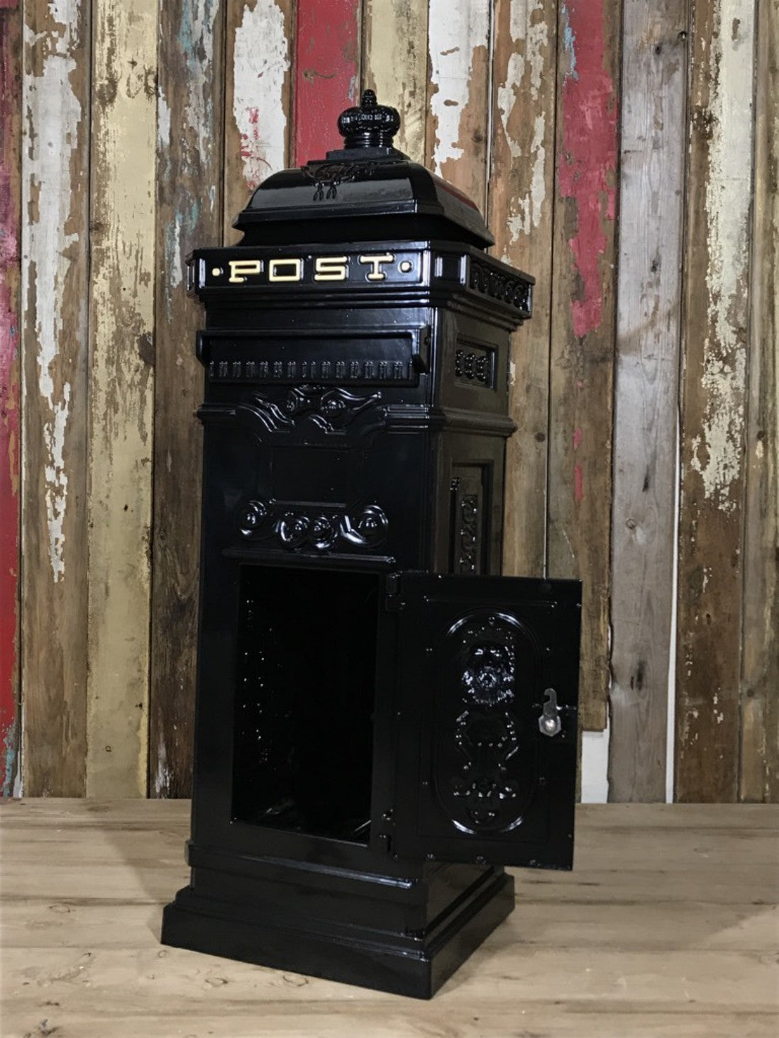 Black Cast Aluminium Tall Pillar Mailbox Post Letter Box Small Parcel