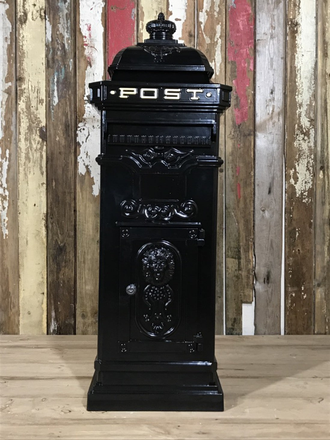 Black Cast Aluminium Tall Pillar Mailbox Post Letter Box Small Parcel