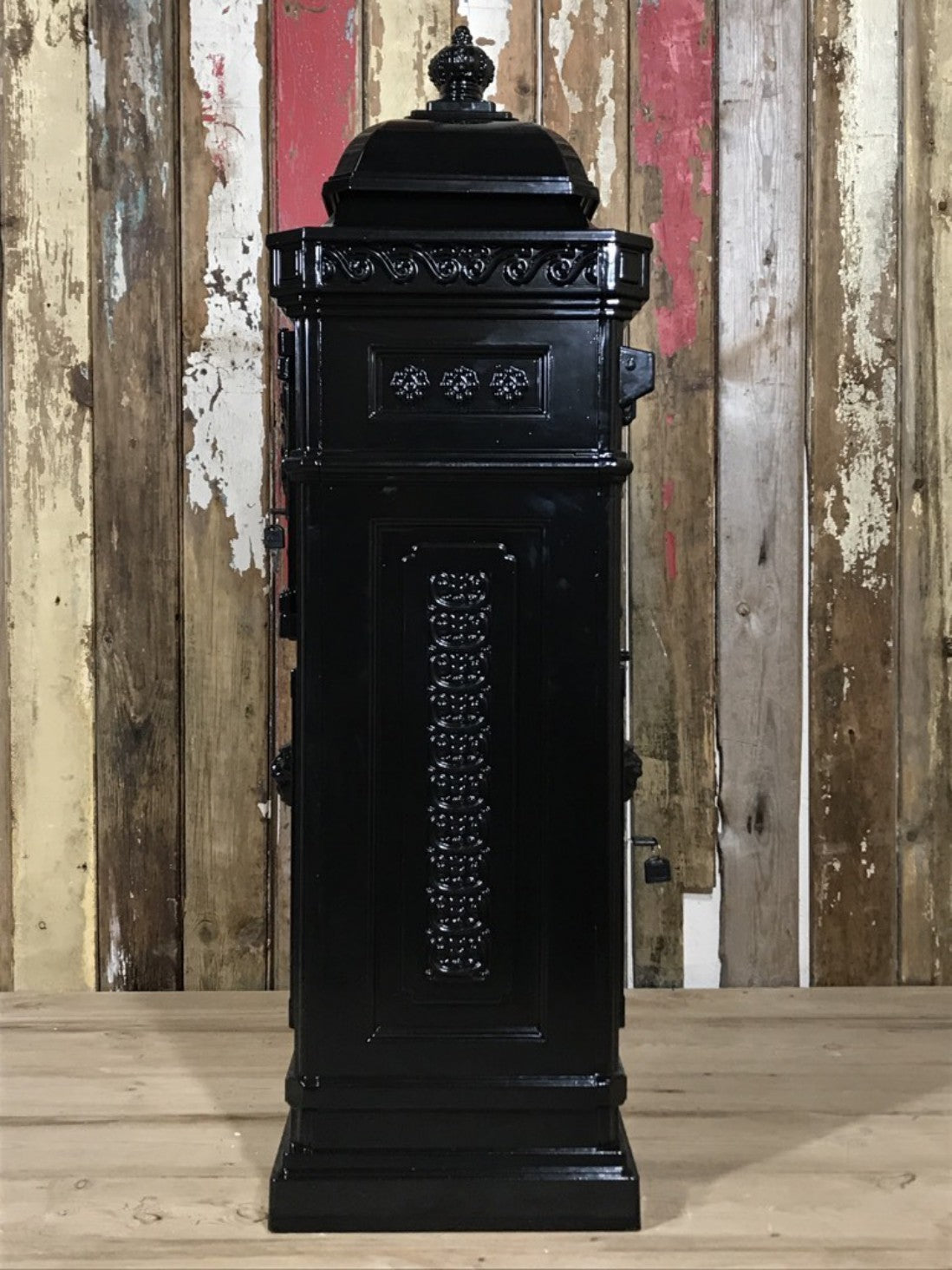 Black Cast Aluminium Tall Pillar Mailbox Post Letter Box Small Parcel