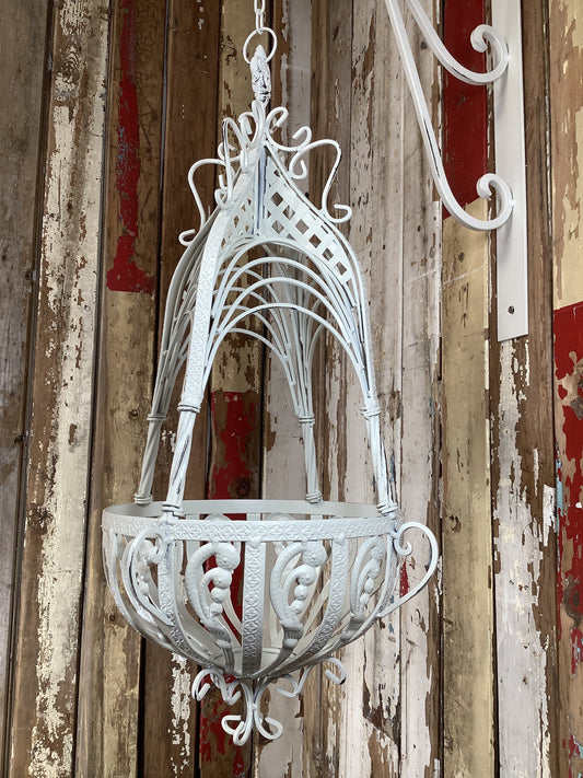 11" Small Antique White French Style Wrought Iron Hanging Basket Amazing