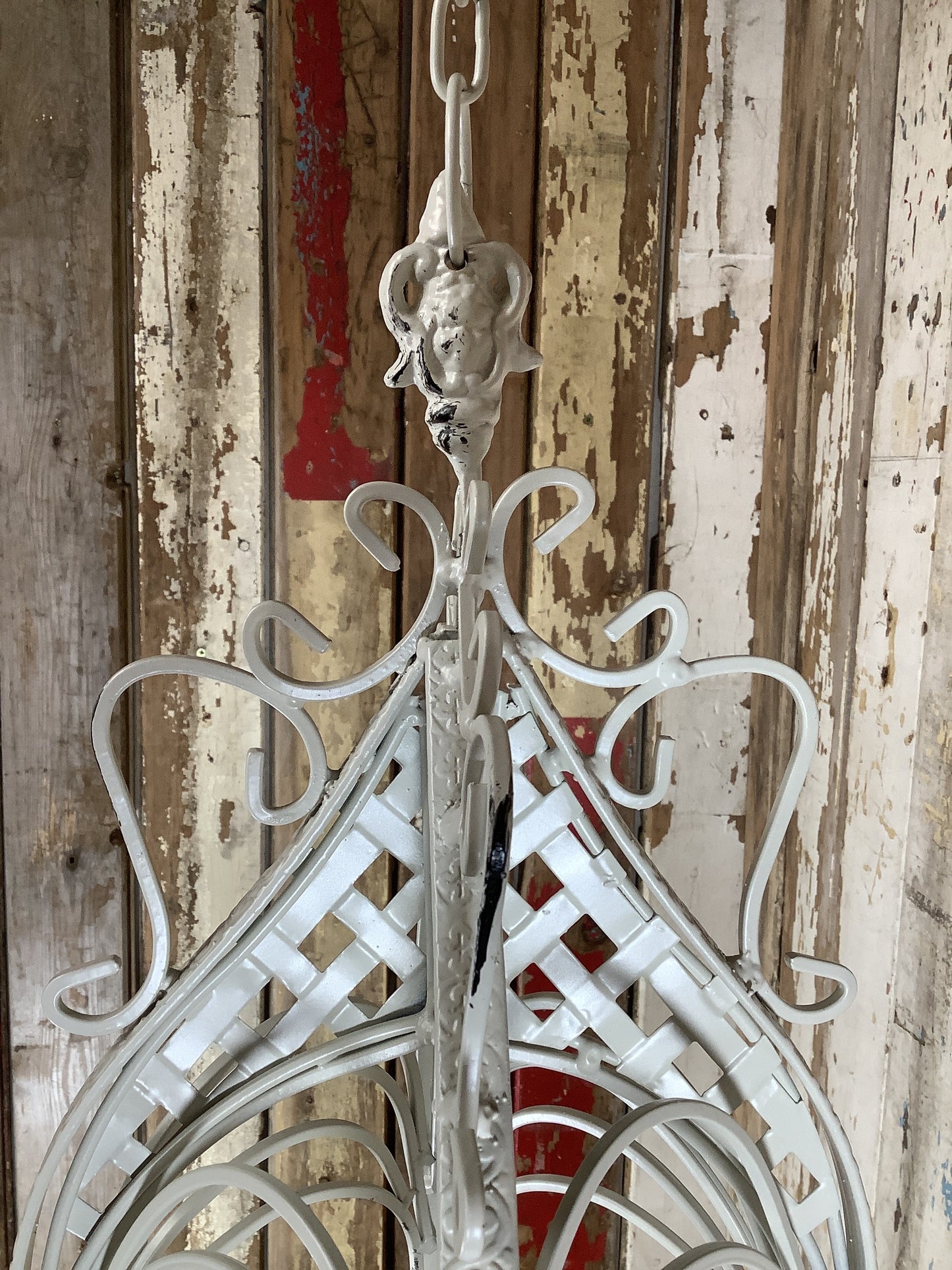 11" Small Antique White French Style Wrought Iron Hanging Basket Amazing