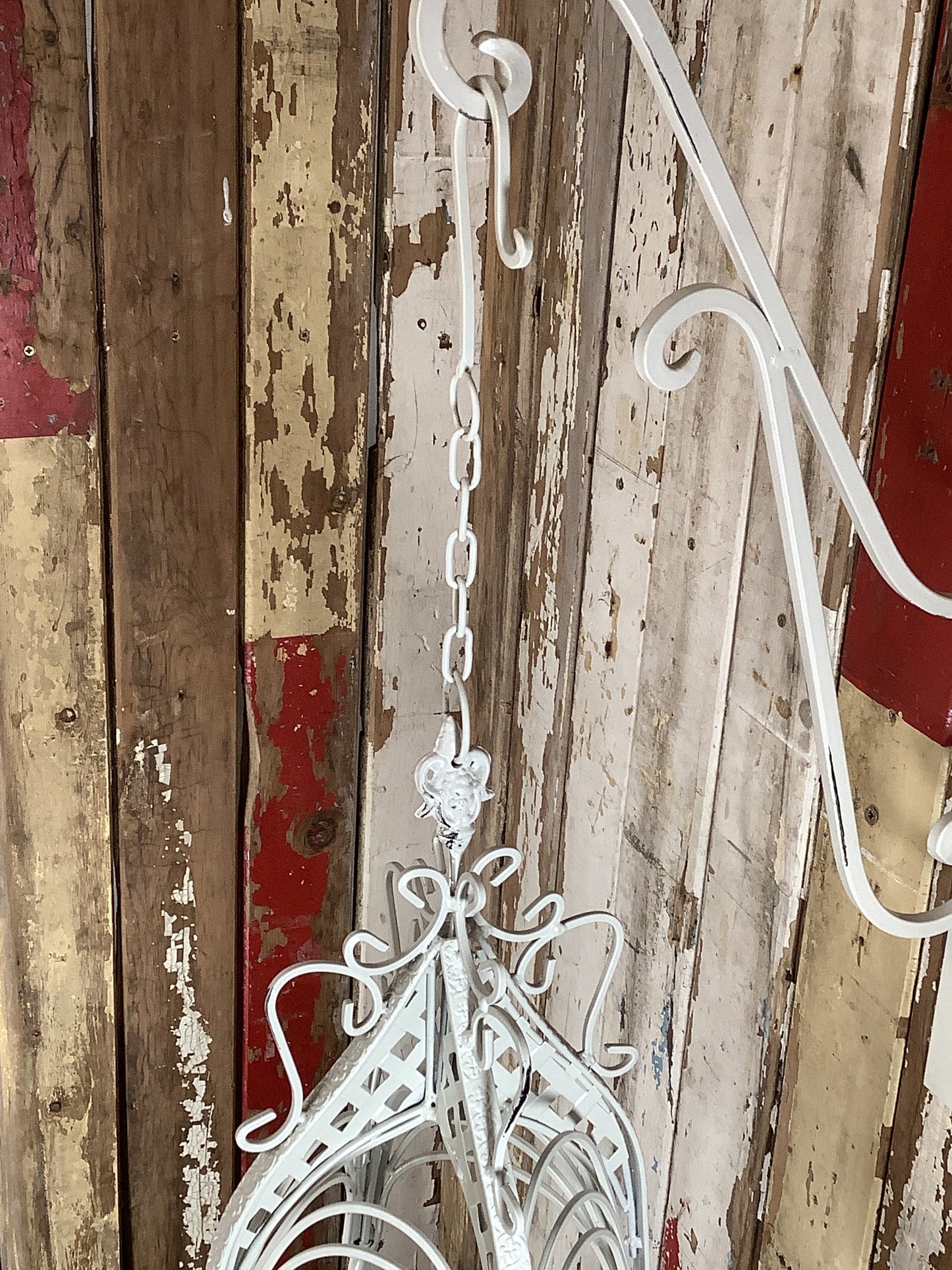 11" Small Antique White French Style Wrought Iron Hanging Basket Amazing