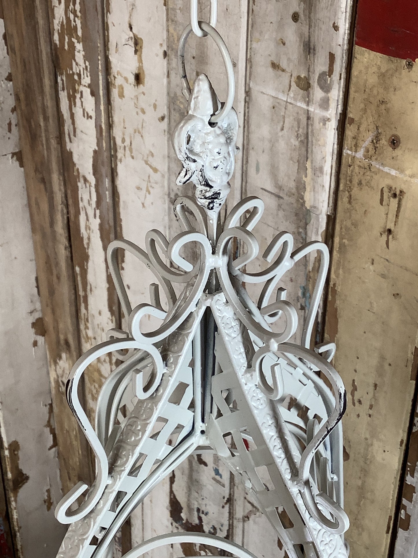 11" Small Antique White French Style Wrought Iron Hanging Basket Amazing
