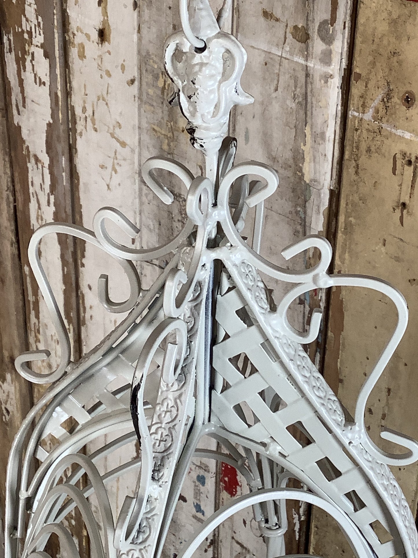 11" Small Antique White French Style Wrought Iron Hanging Basket Amazing