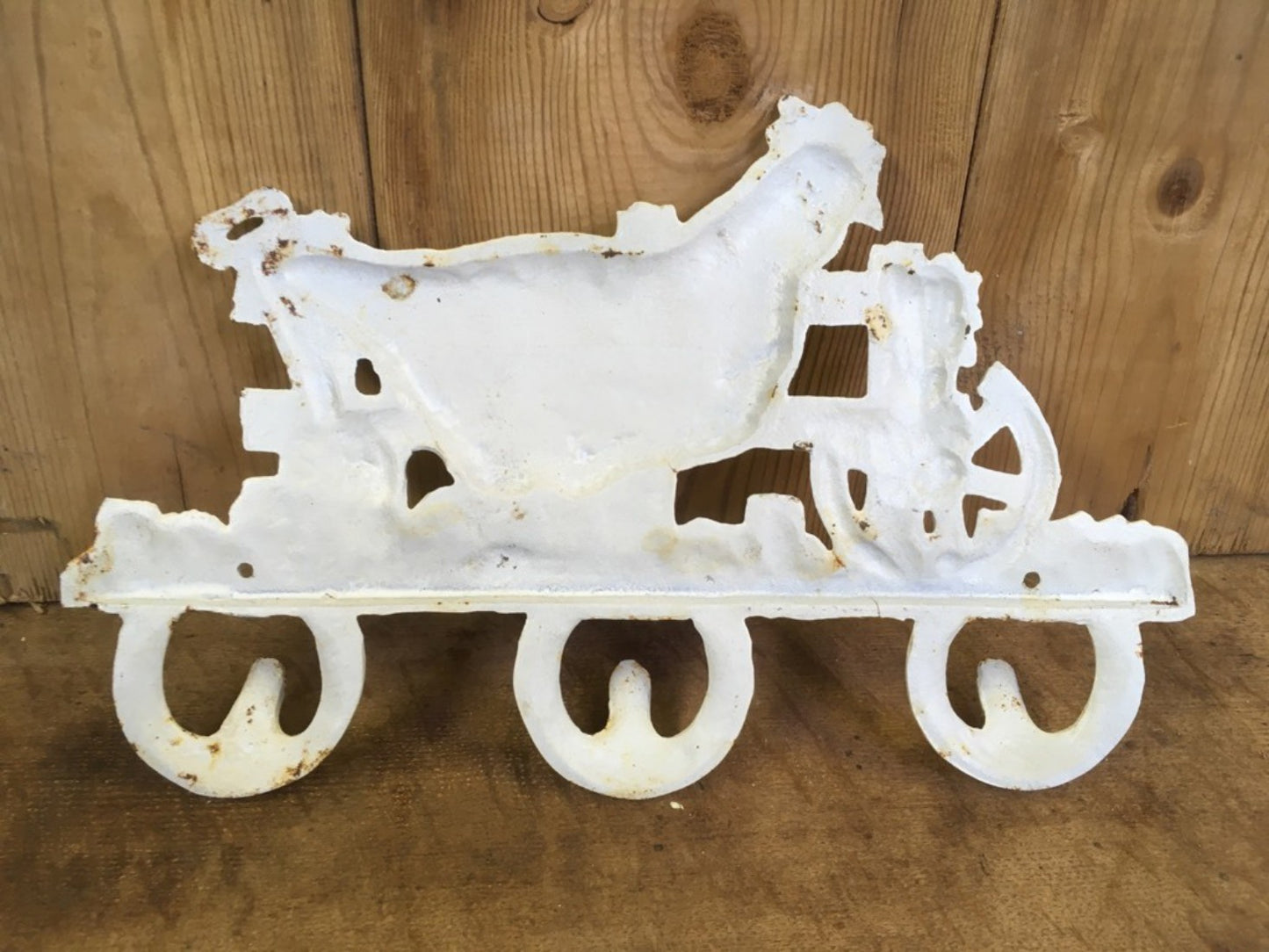 Rack Of 3 Cast Iron Shabby Chic Coat Hooks With Chicken In Farmyard