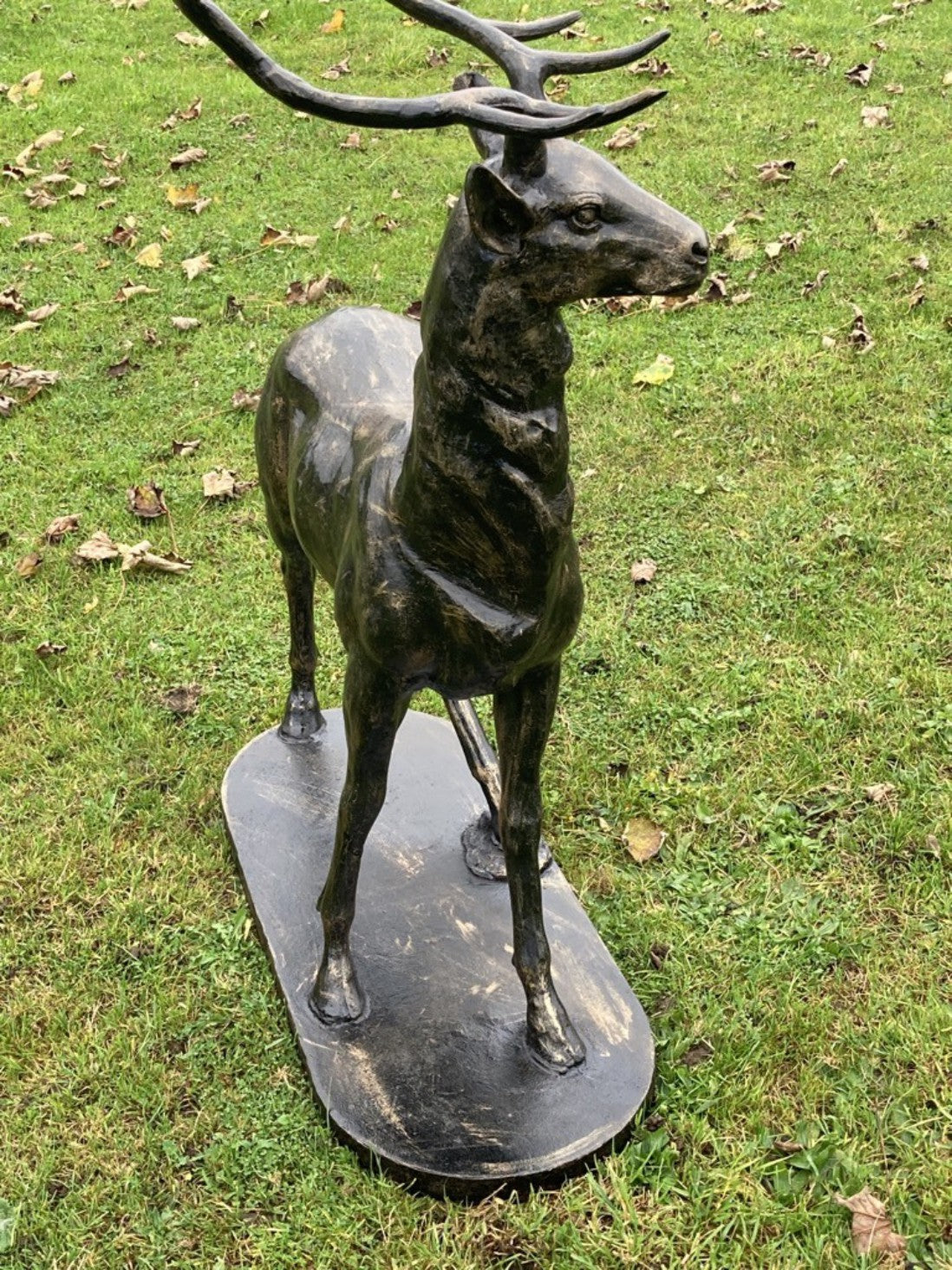 Heavy Cast Iron Large Standing Stag Buck Deer Figure In Bronze Finish