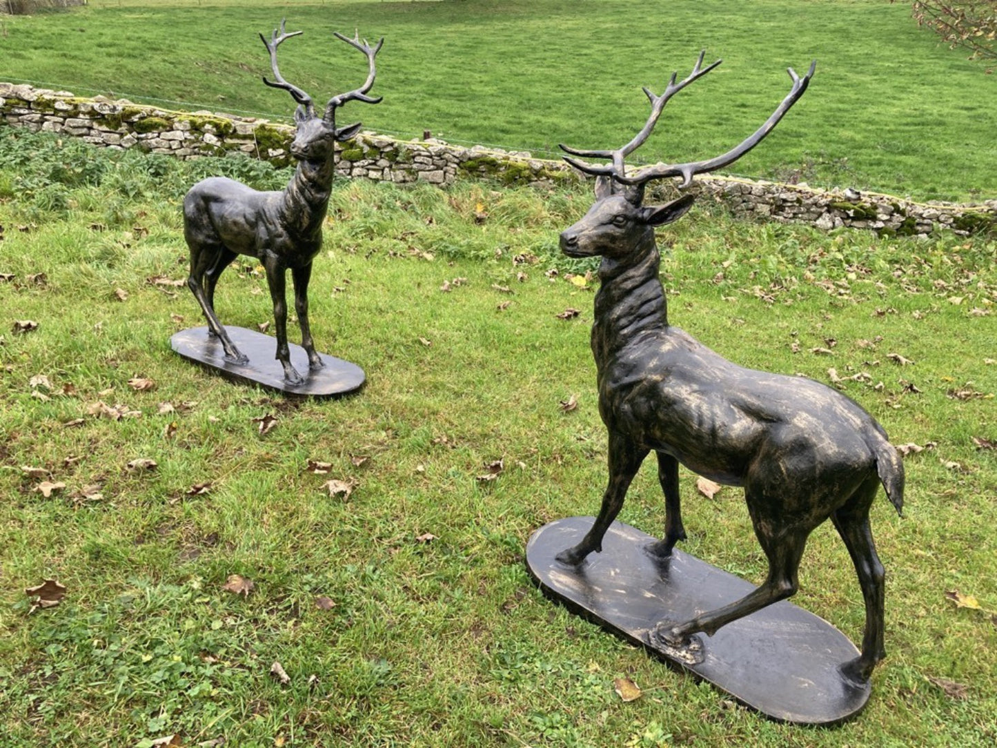 Heavy Cast Iron Large Standing Stag Buck Deer Figure In Bronze Finish