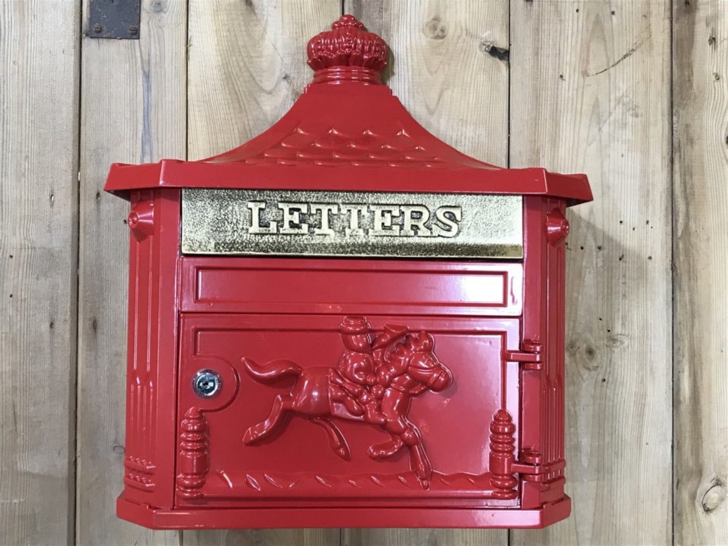 Red Cast Aluminium Horse Man Letter Wall Post Box