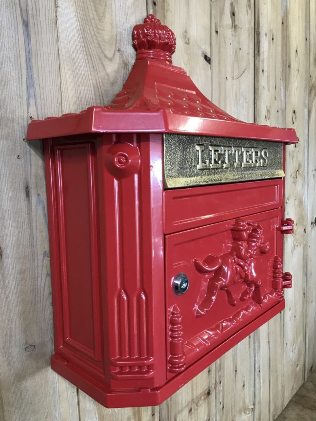 Red Cast Aluminium Horse Man Letter Wall Post Box