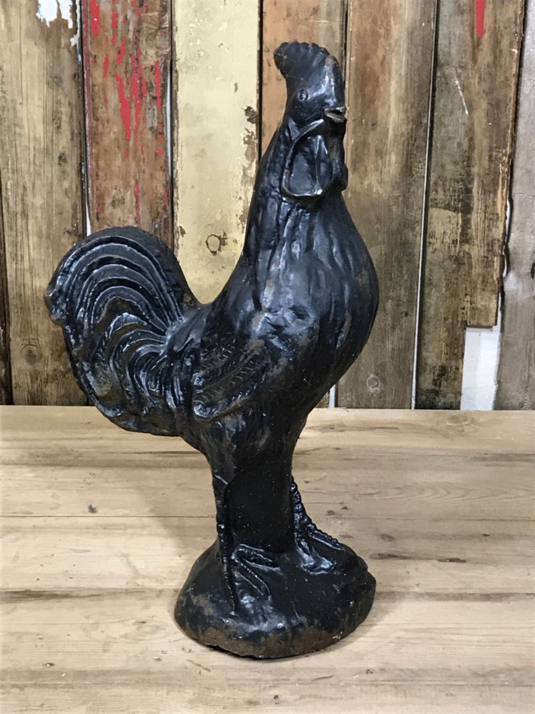 Black Heavy Cast Iron Hand Painted Cockerel Chicken Bird Garden