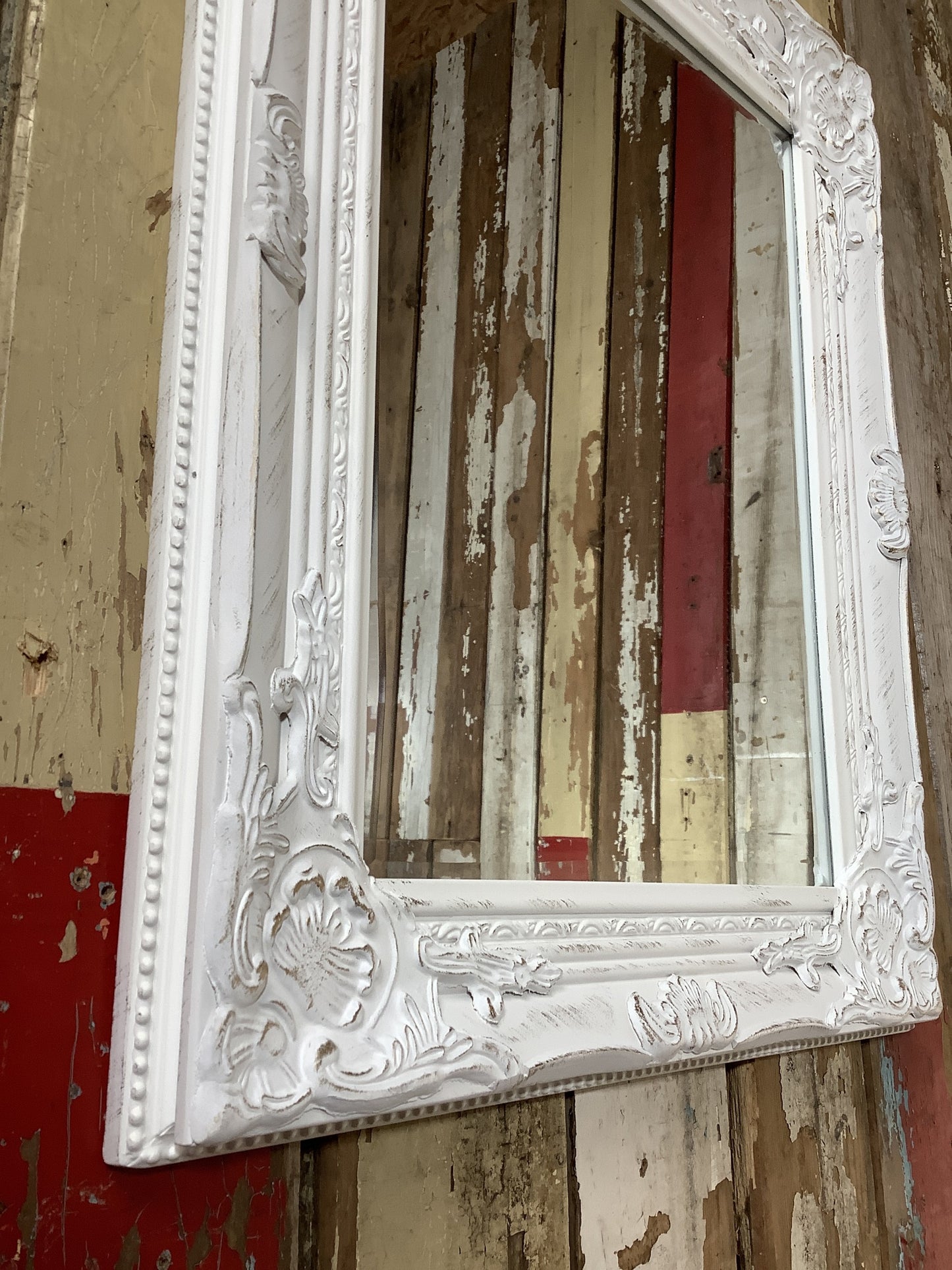 17x21 Antiqued White With Brushed Gold Framed Bevelled Small Wall Mirror
