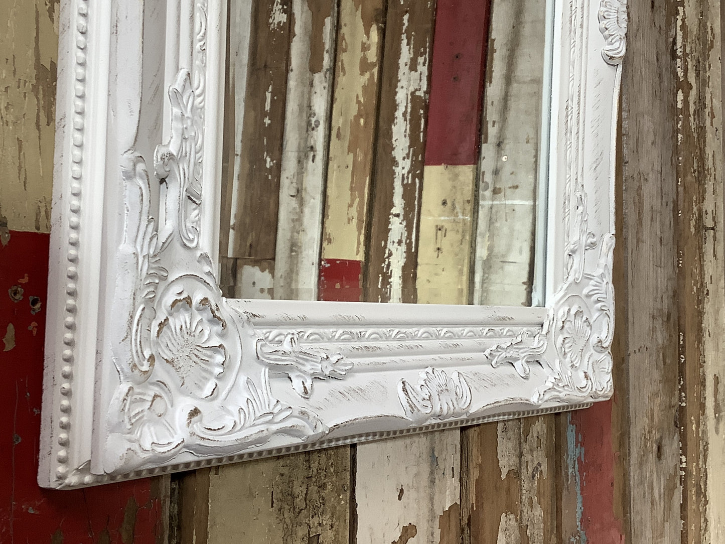 17x21 Antiqued White With Brushed Gold Framed Bevelled Small Wall Mirror