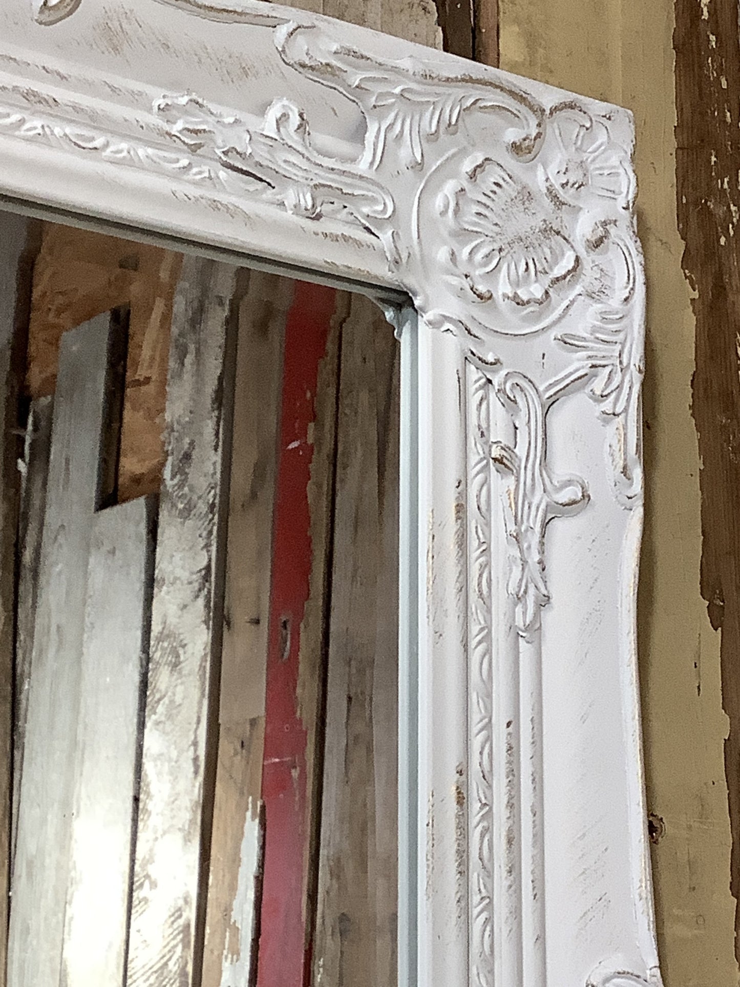 17x21 Antiqued White With Brushed Gold Framed Bevelled Small Wall Mirror