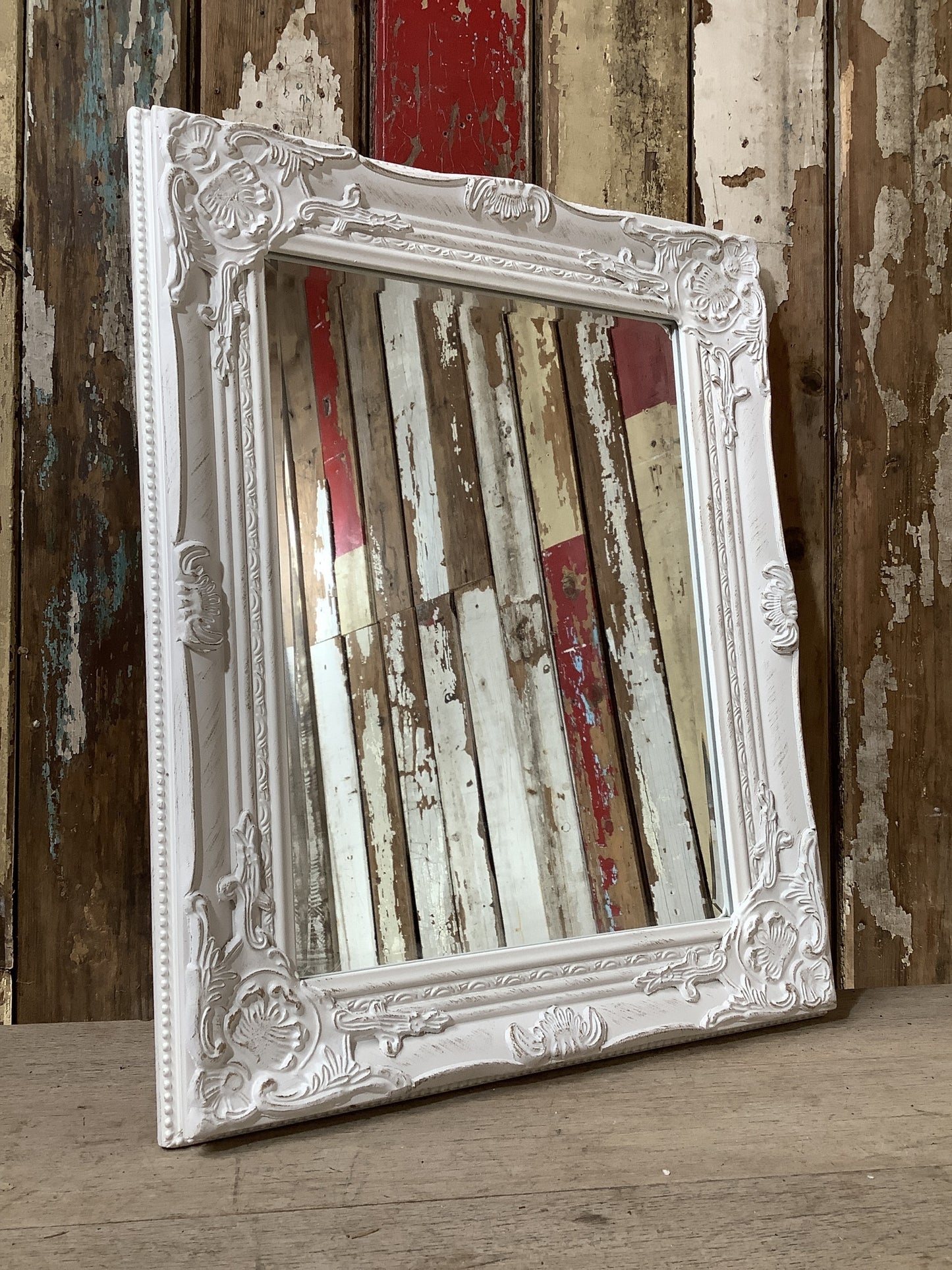 17x21 Antiqued White With Brushed Gold Framed Bevelled Small Wall Mirror