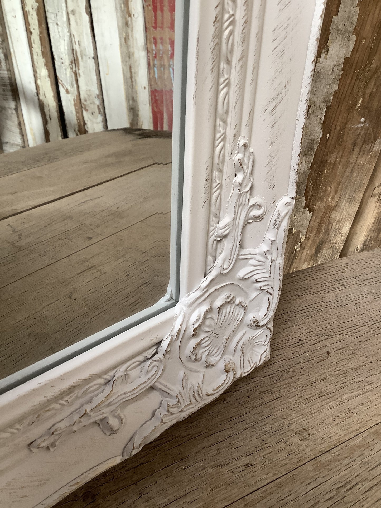17x21 Antiqued White With Brushed Gold Framed Bevelled Small Wall Mirror