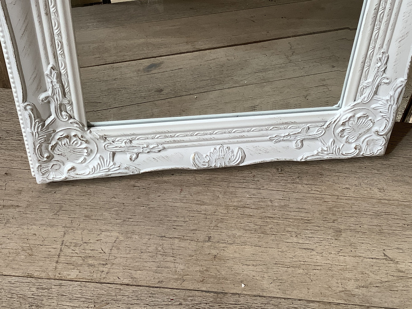 17x21 Antiqued White With Brushed Gold Framed Bevelled Small Wall Mirror