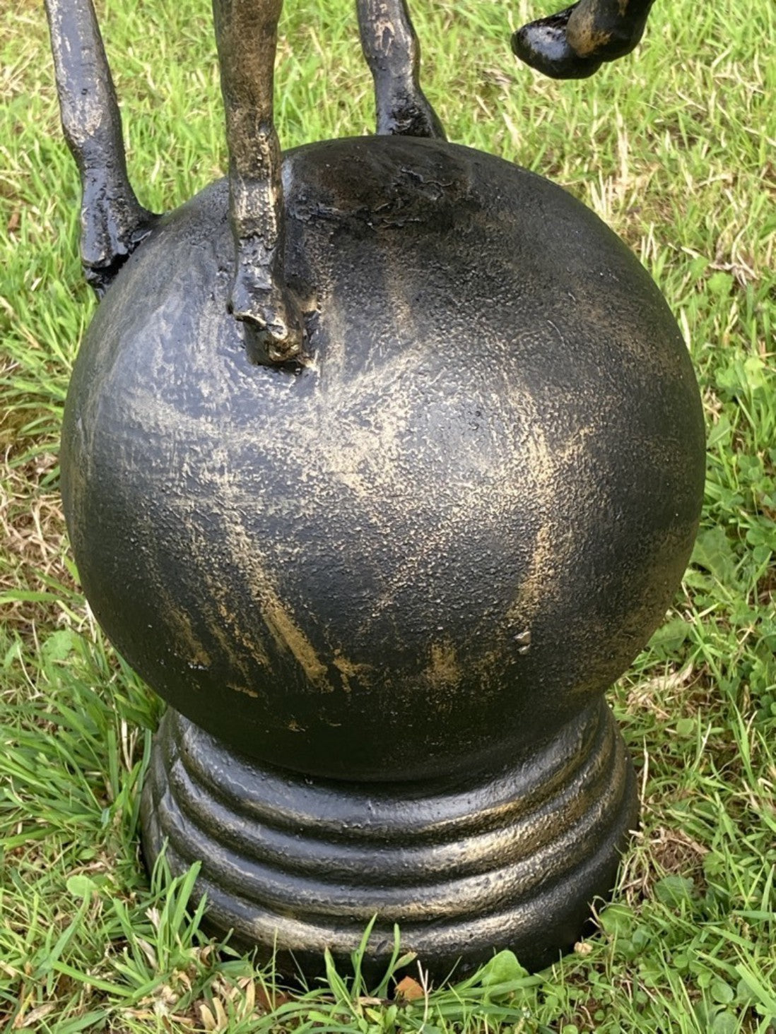 Bronzed Cast Iron Pair of Small Stags On a Ball Sphere Garden Or Gateway