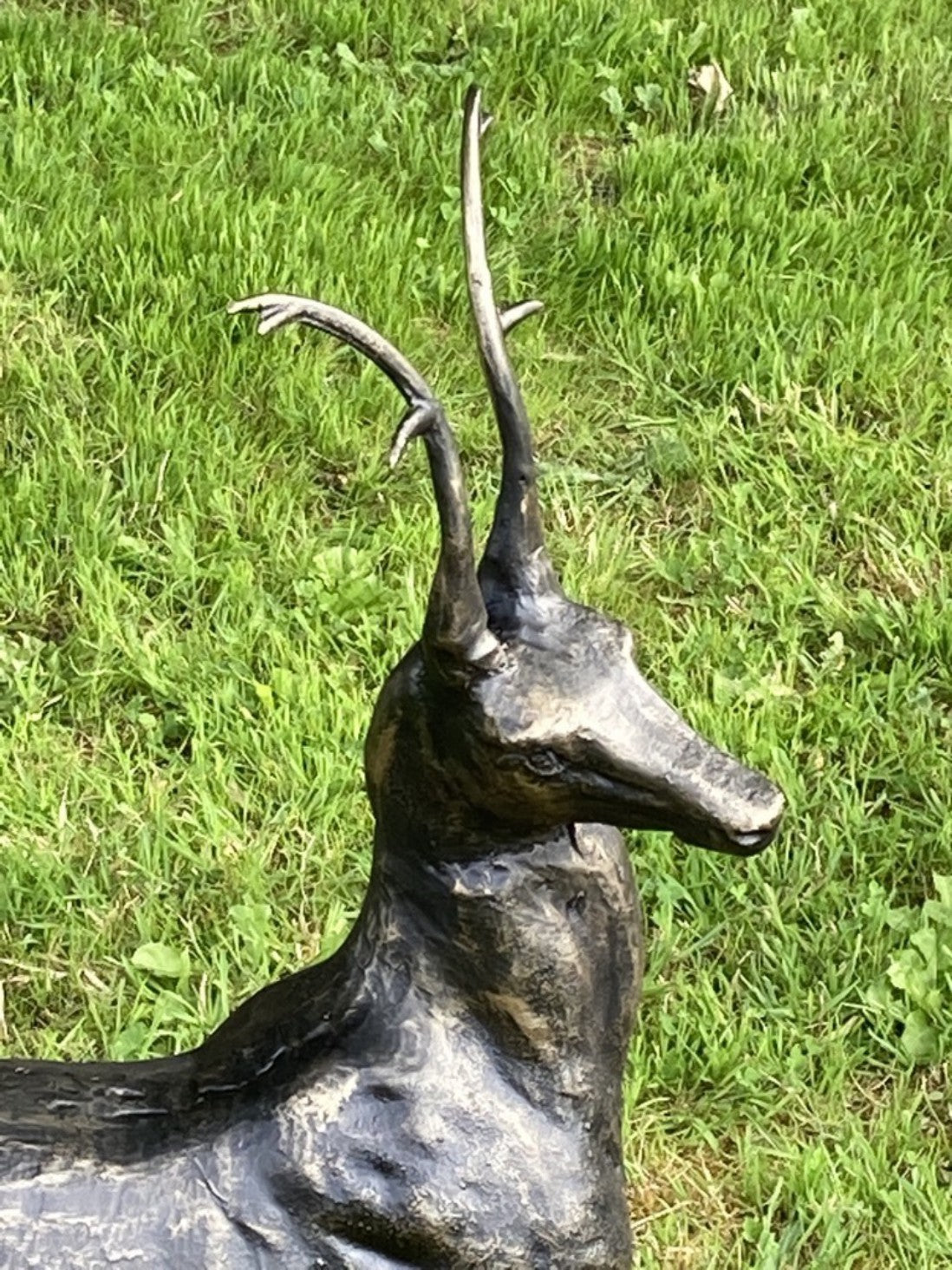 Bronzed Cast Iron Pair of Small Stags On a Ball Sphere Garden Or Gateway