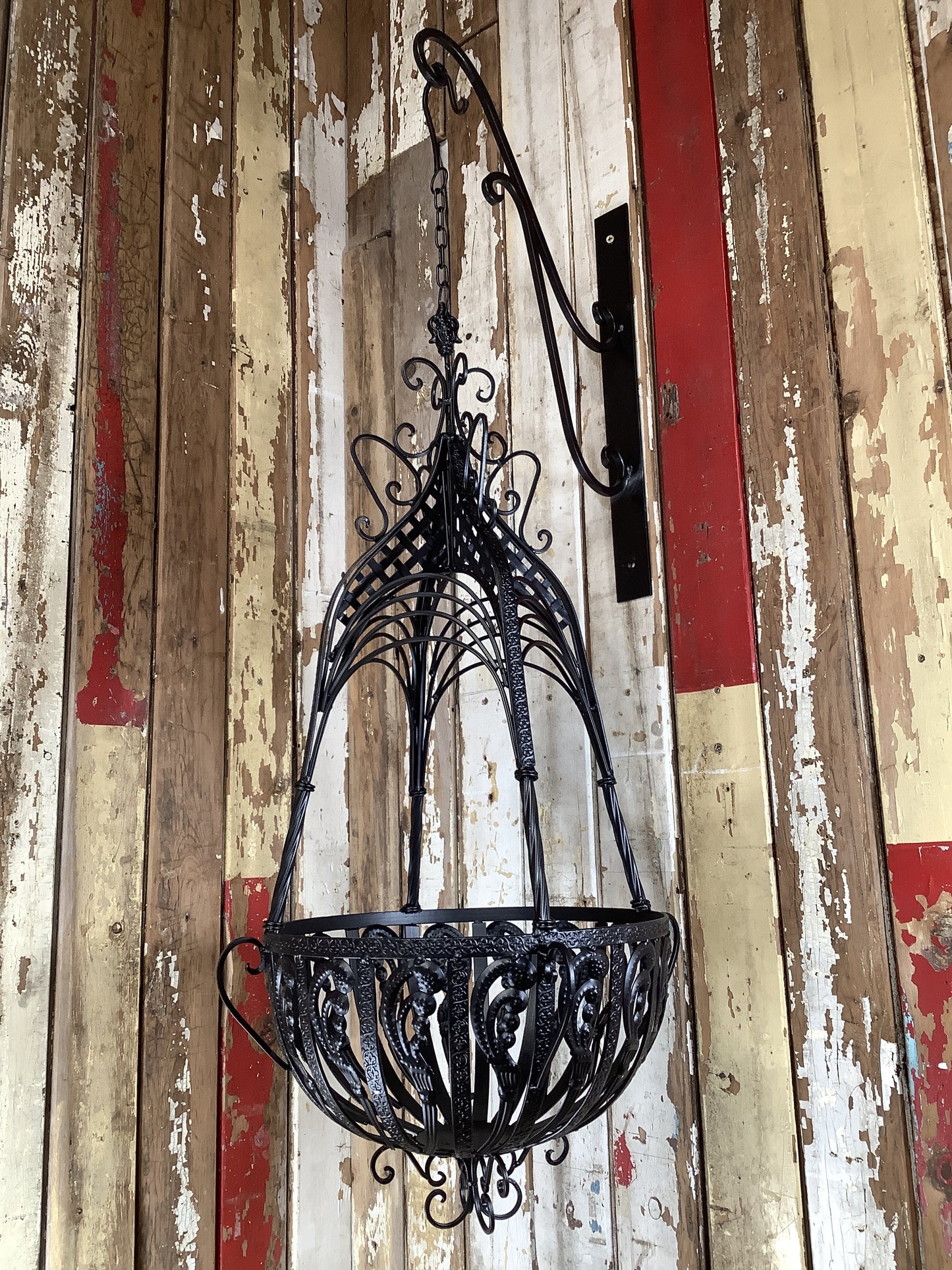 15 Large Antique Black French Style Wrought Iron Hanging Basket Amazing