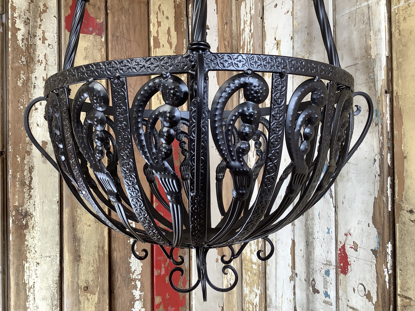15 Large Antique Black French Style Wrought Iron Hanging Basket Amazing