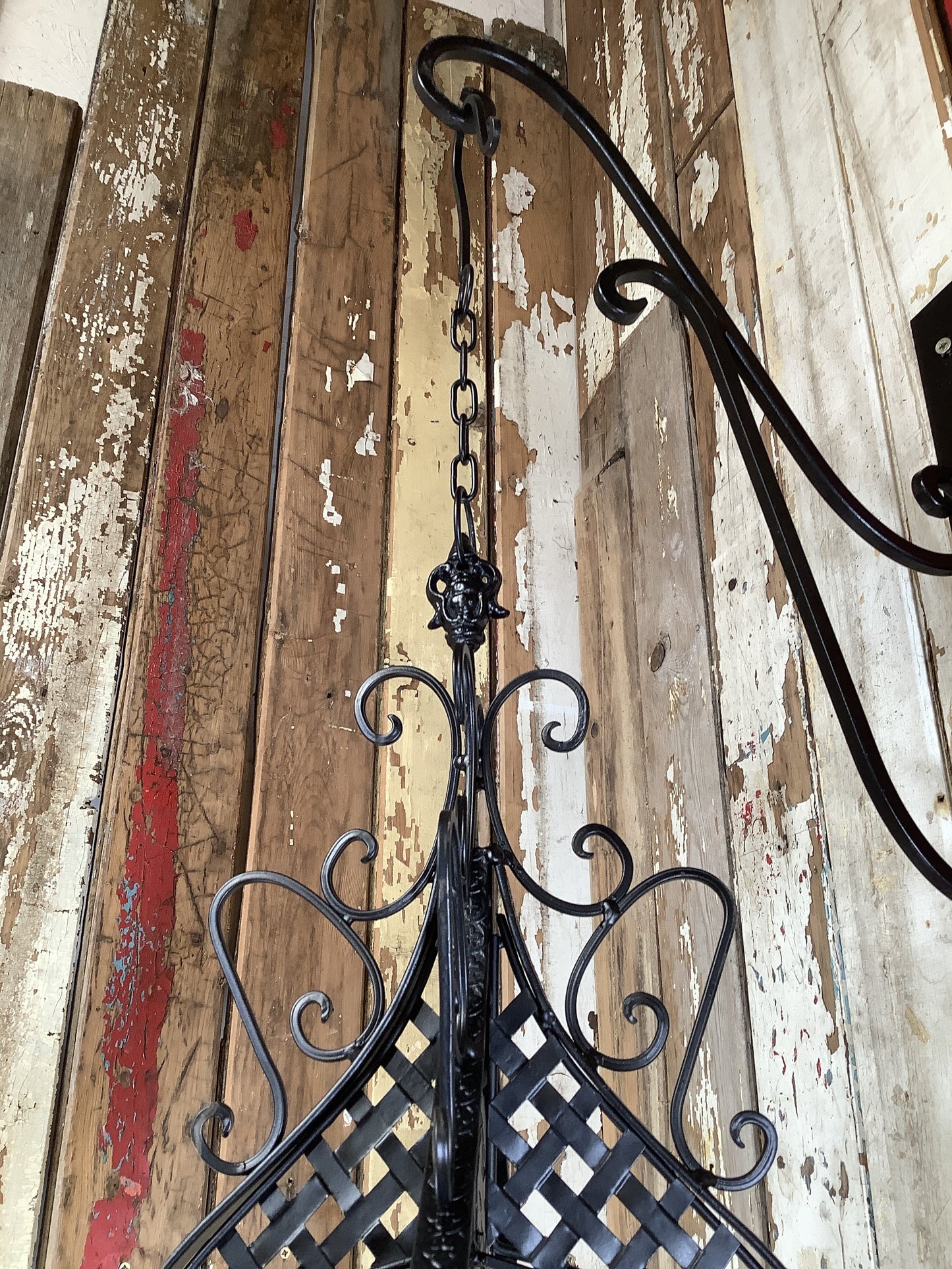 15" Large Antique Black French Style Wrought Iron Hanging Basket Amazing