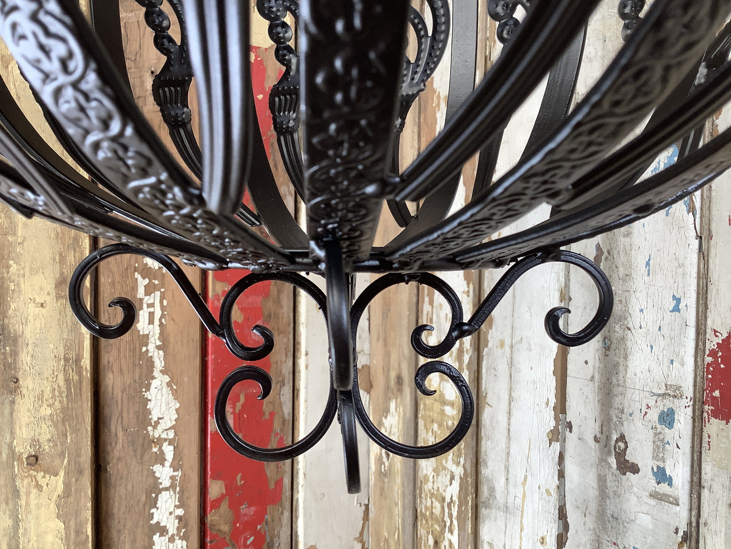 15" Large Antique Black French Style Wrought Iron Hanging Basket Amazing