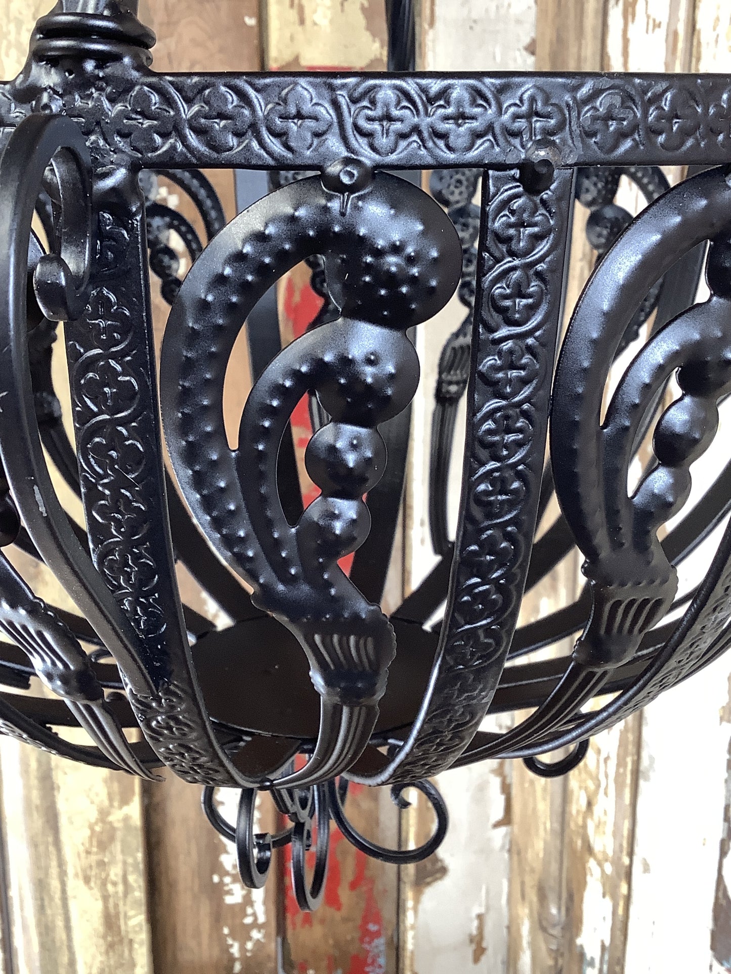 15" Large Antique Black French Style Wrought Iron Hanging Basket Amazing