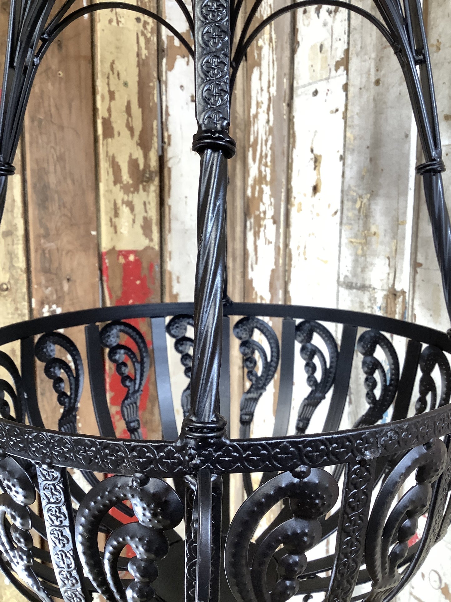 15" Large Antique Black French Style Wrought Iron Hanging Basket Amazing