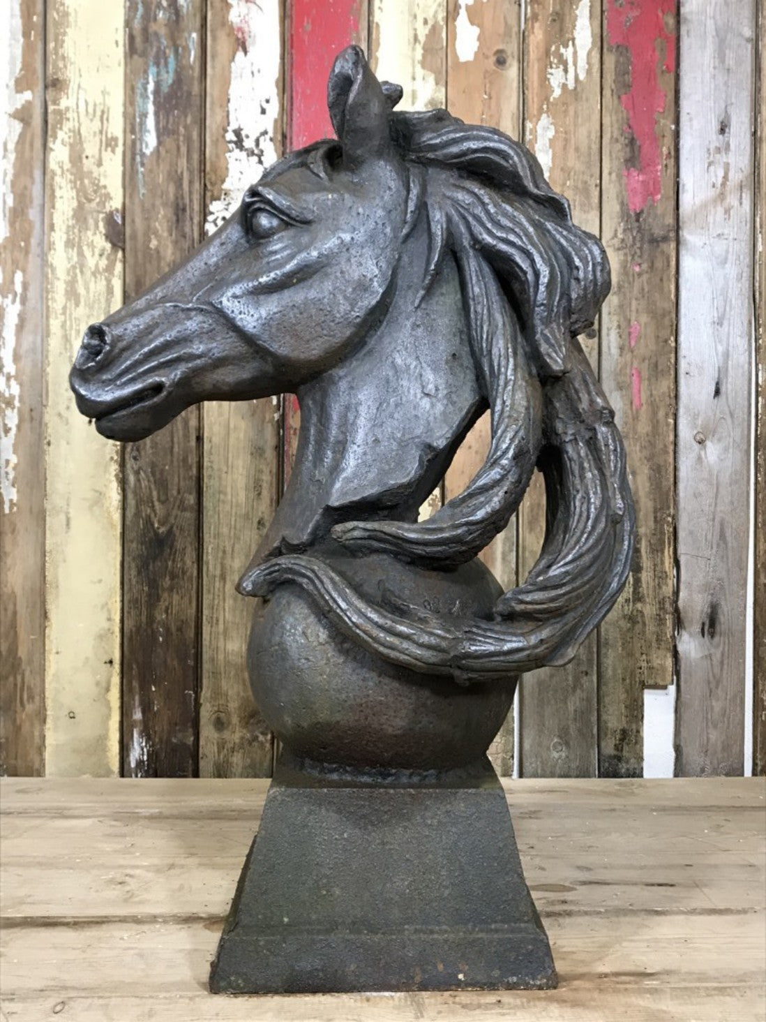 Large Life Like Cast Iron Rusty Horse Head With Flowing Mane Large 31