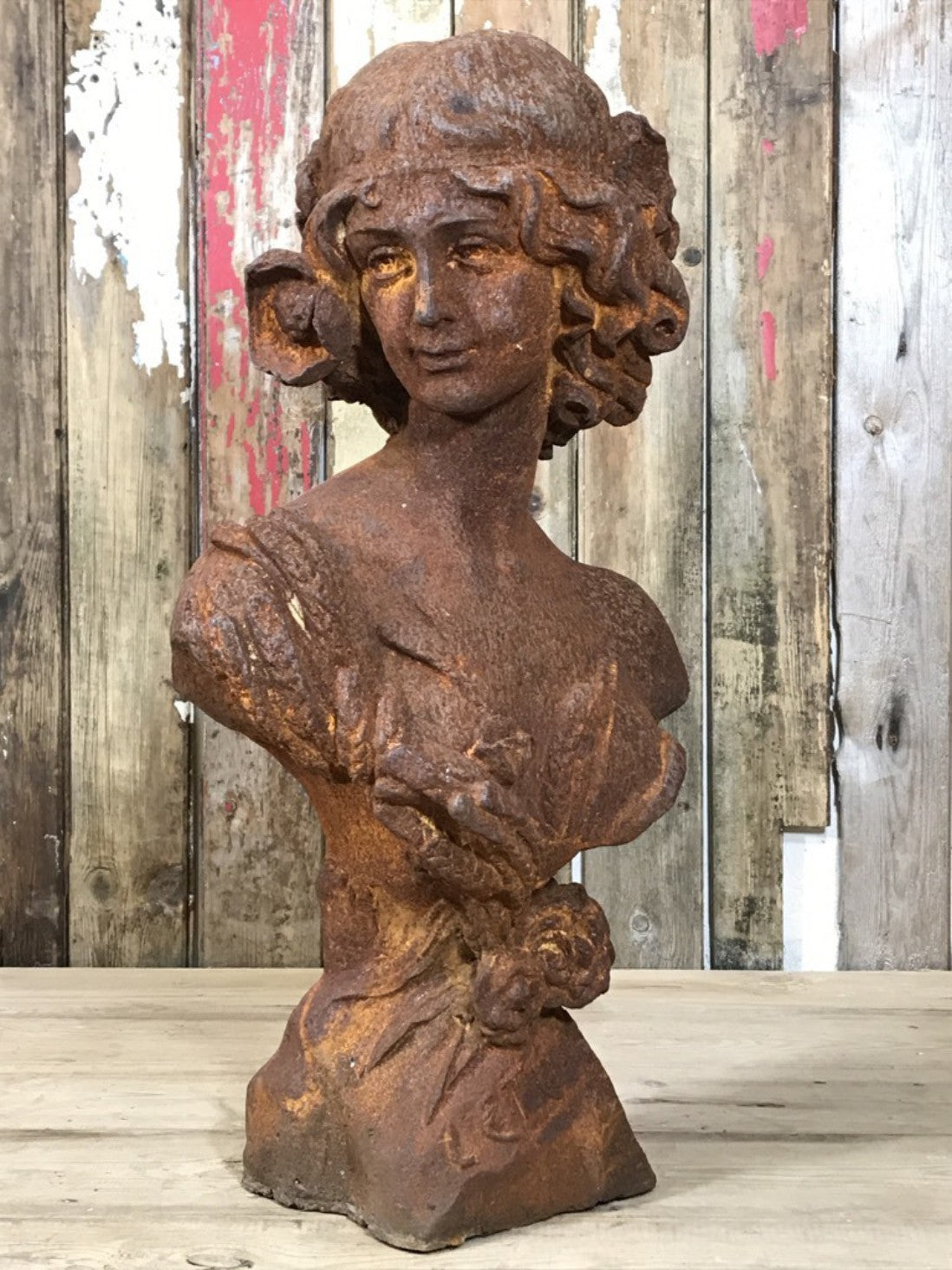 Rusty Heavy Cast Iron Lady Bust Garden Statue Women Head Figure