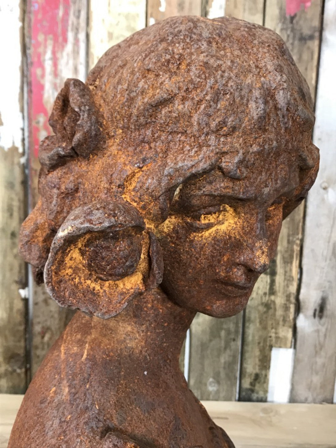 Rusty Heavy Cast Iron Lady Bust Garden Statue Women Head Figure