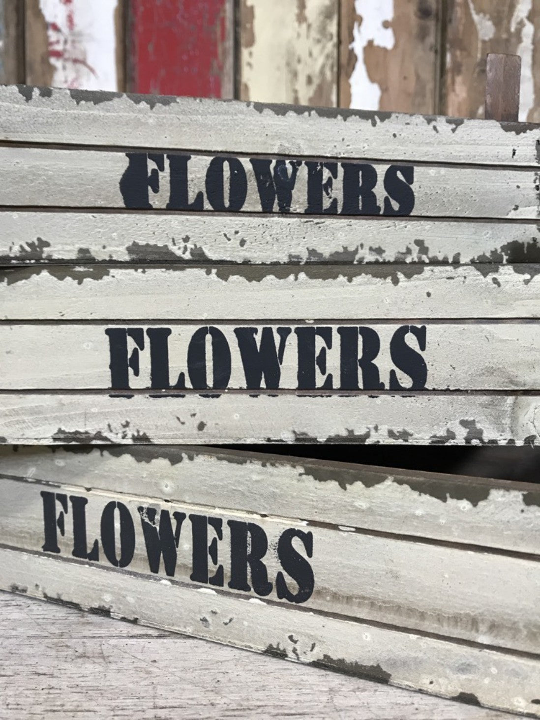 Set of 3 Wooden Painted Flower Shallow Trays Crates Small Medium Large