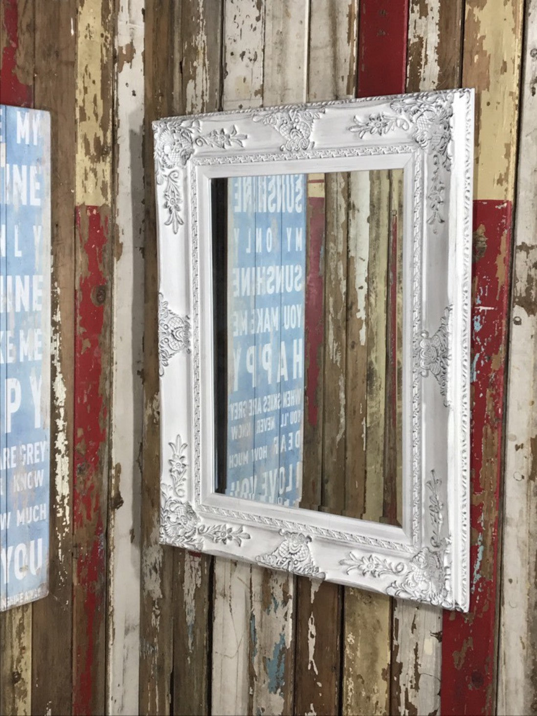 29"x37" Shabby Chic White Bevelled Mirror