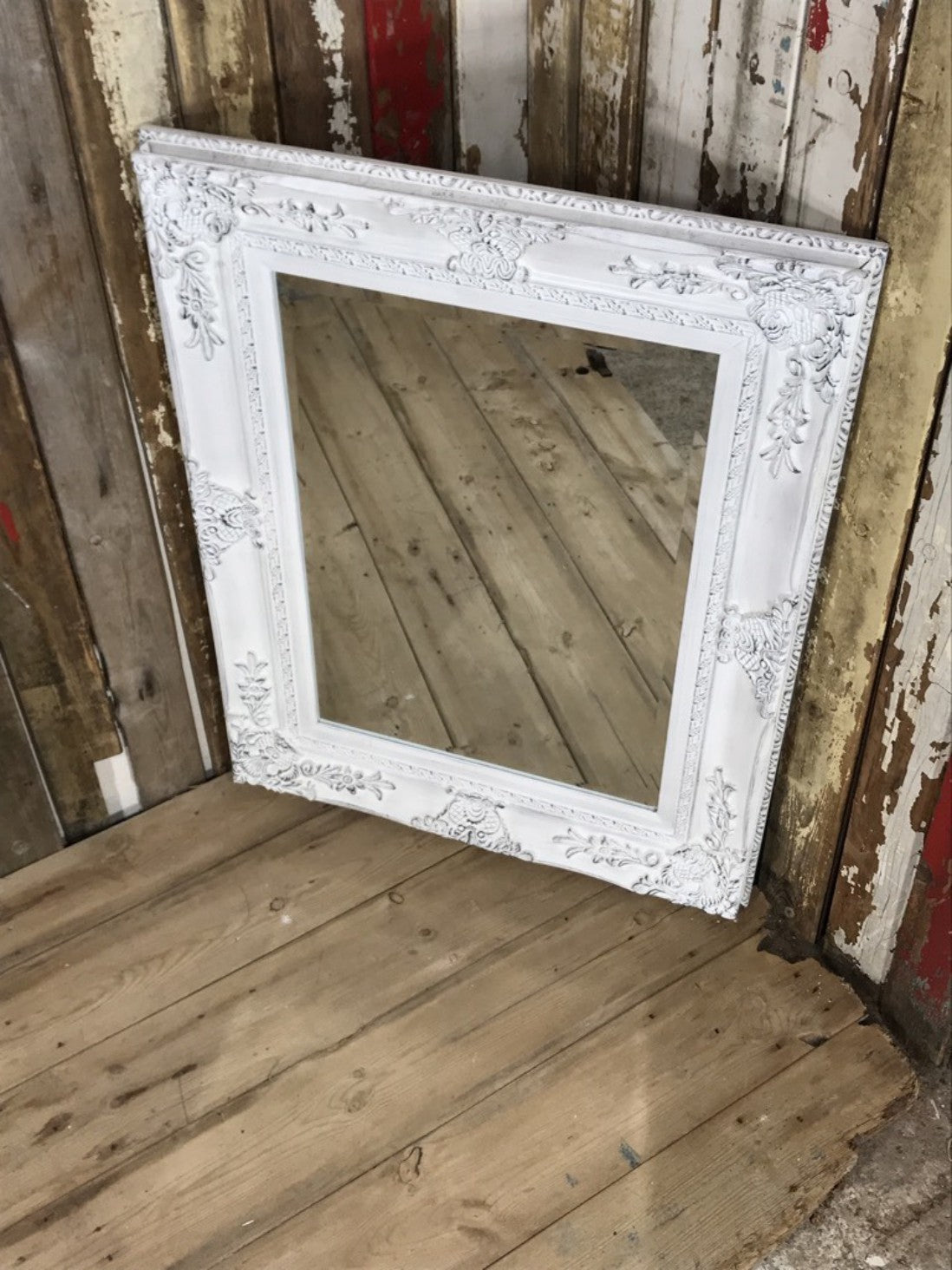 29"x37" Shabby Chic White Bevelled Mirror