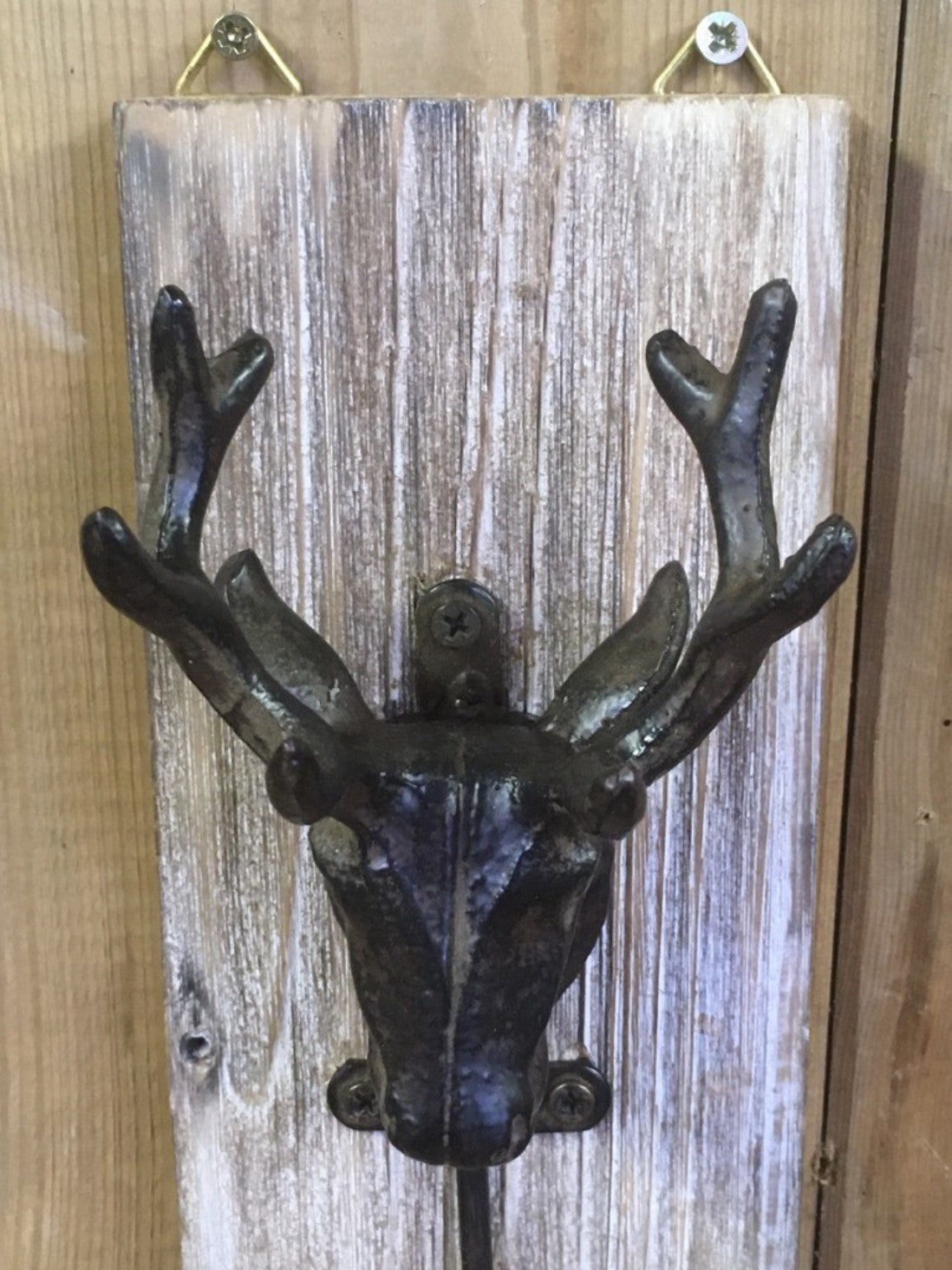 Stag Coat Hook Black Metal Mounted On Wood