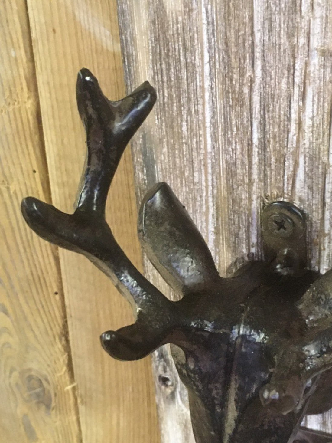 Stag Coat Hook Black Metal Mounted On Wood